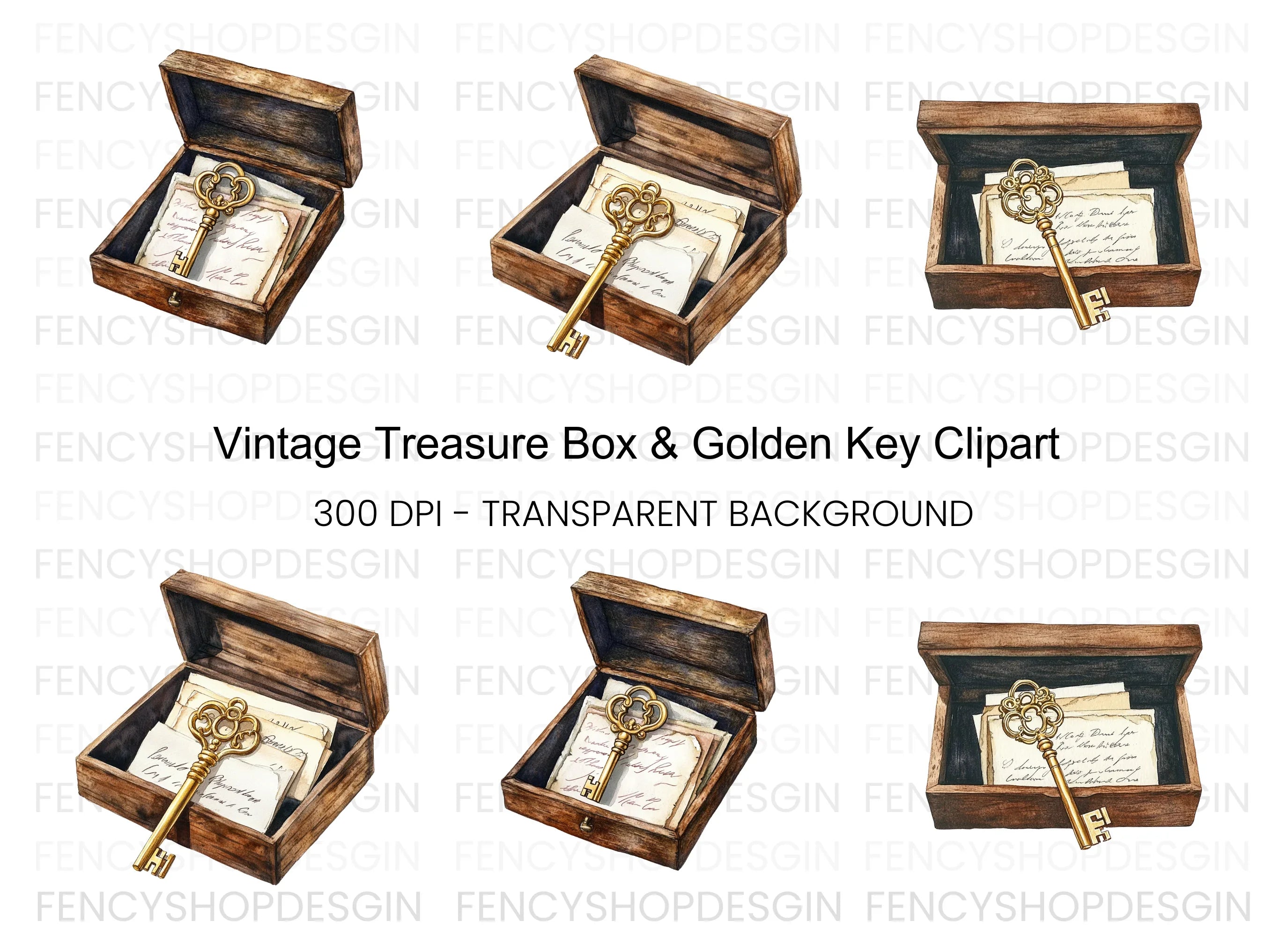 Vintage Key and Treasure Box Clipart Bundle
