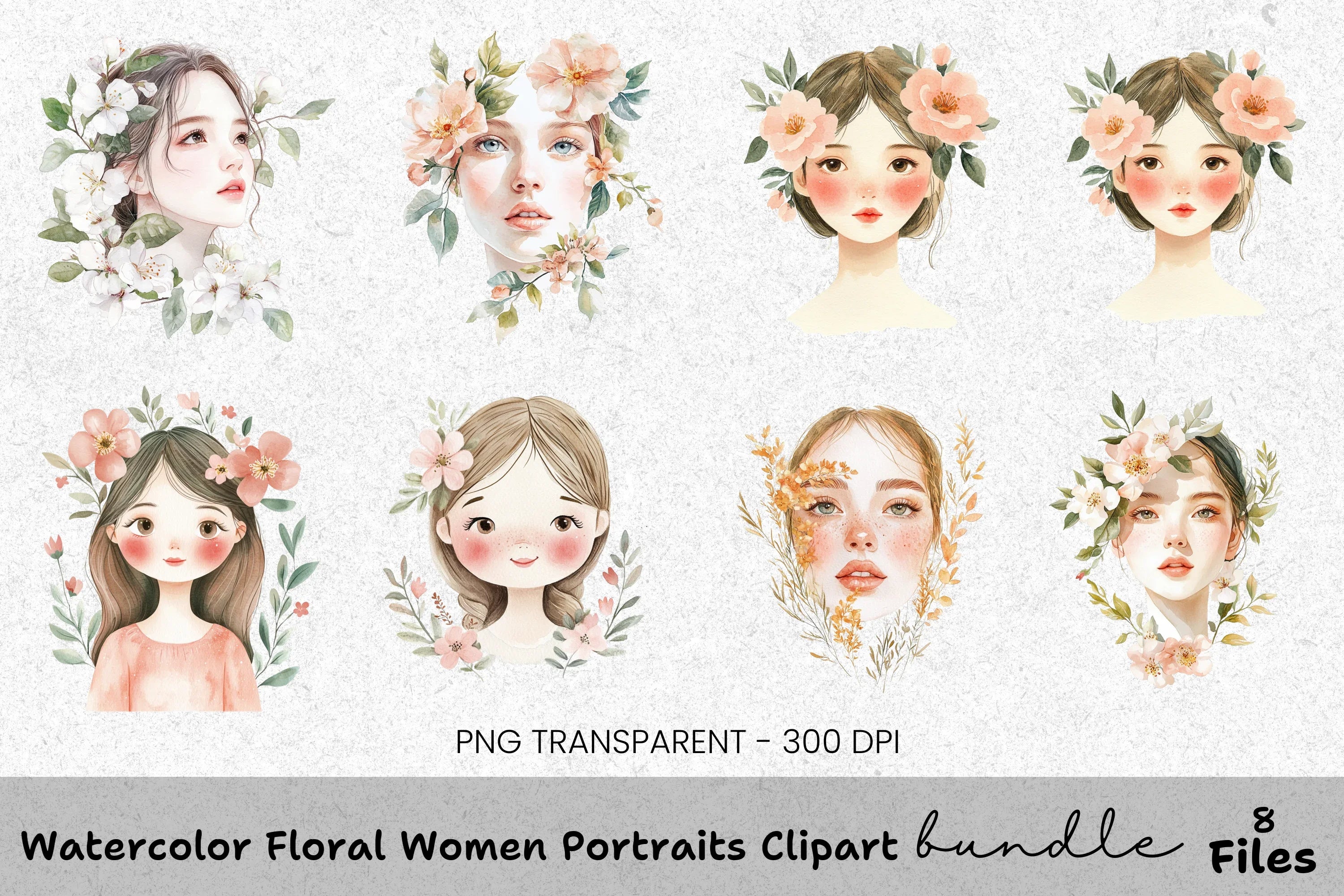 Floral Women Portraits Clipart Bundle