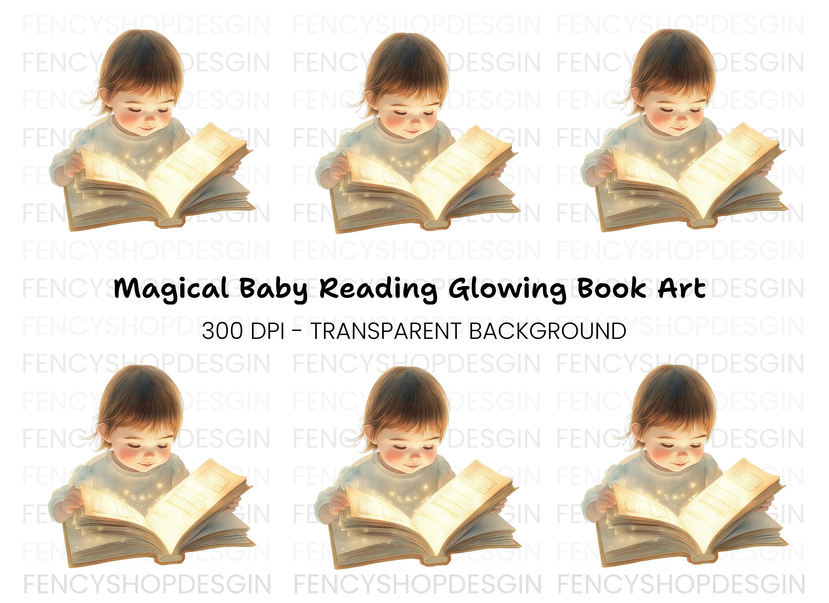 Cute Baby Girl Reading Magical Book Clipart Bundle