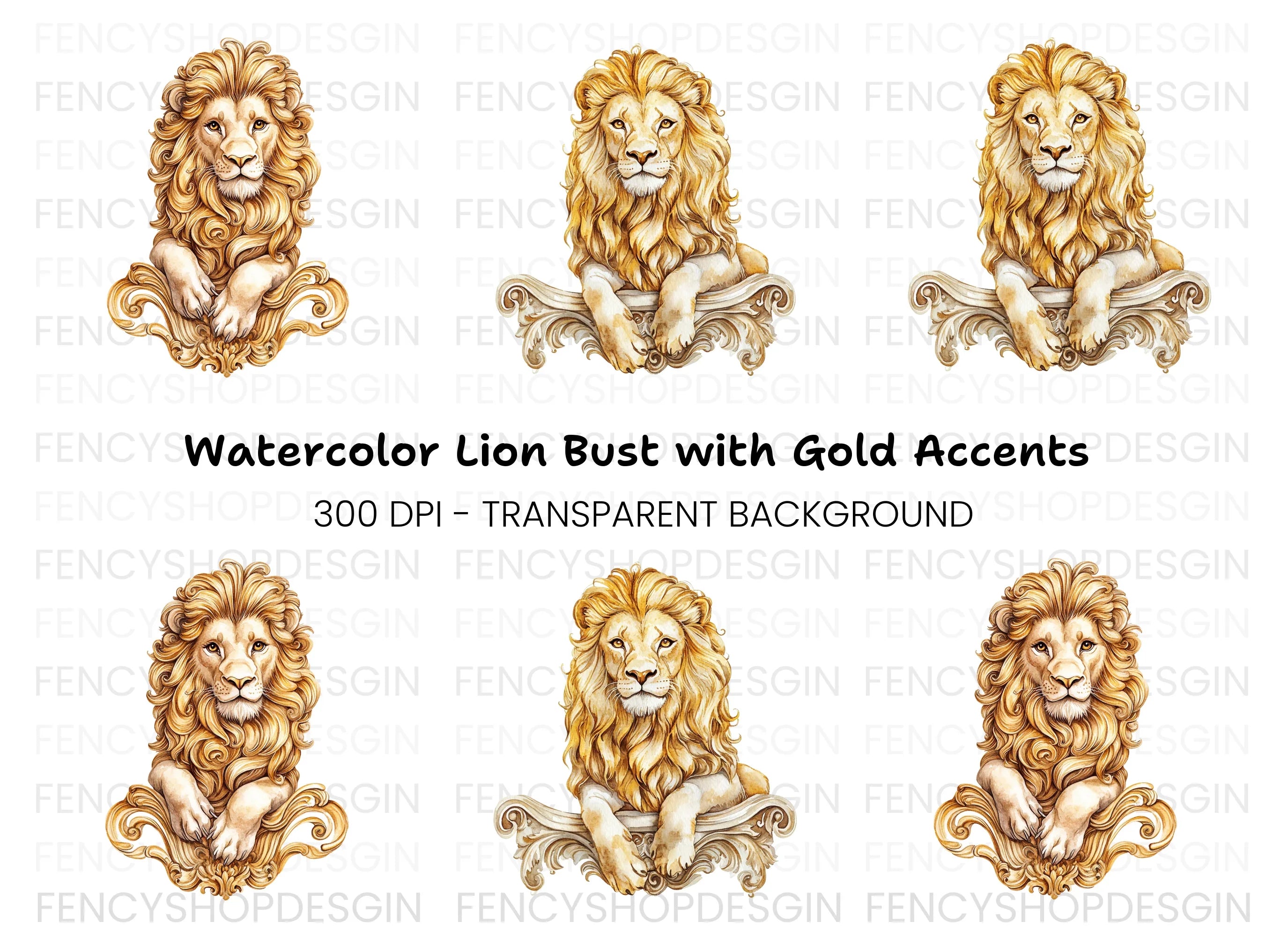 Majestic Golden Lion Clipart Bundle