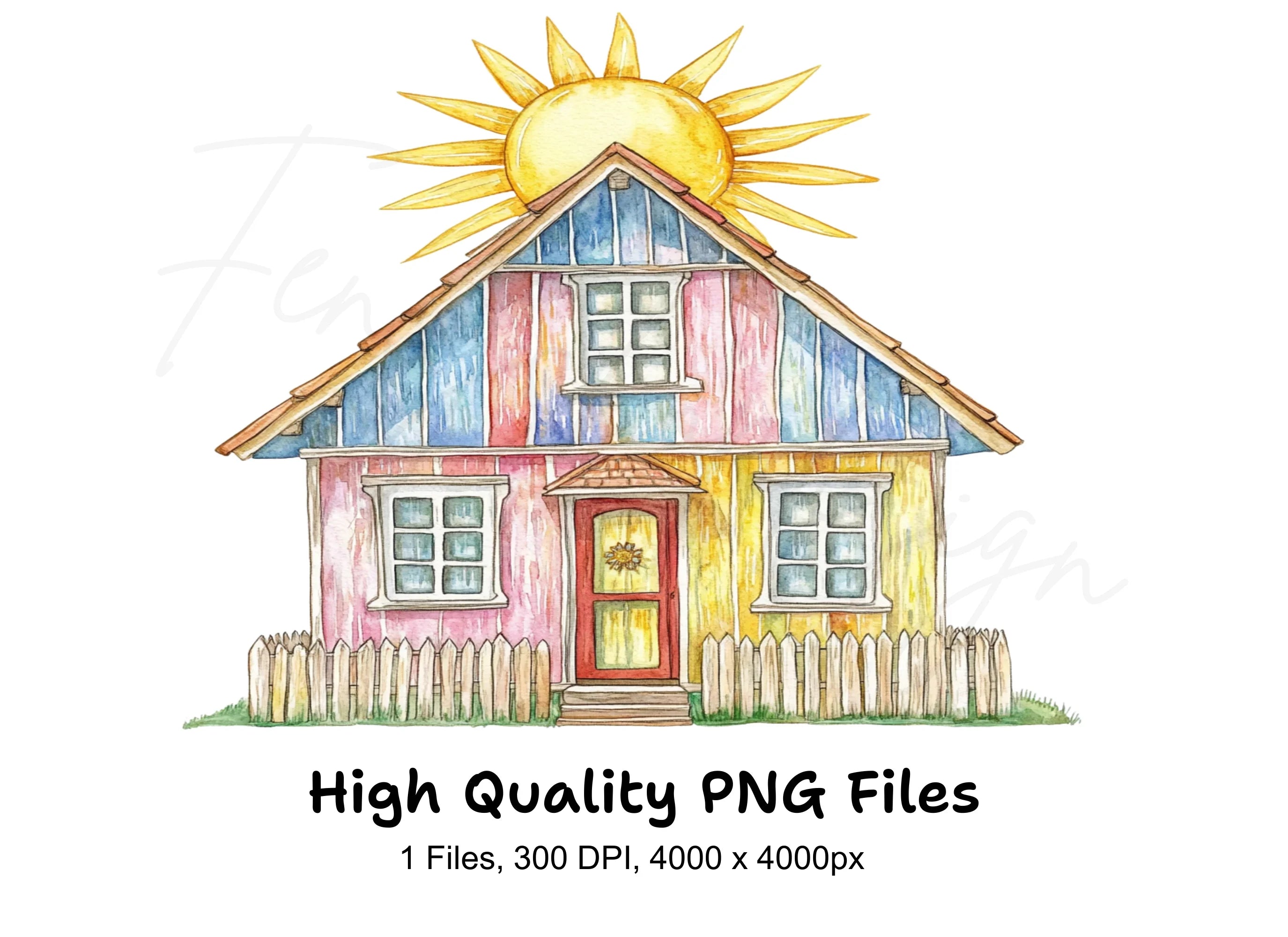 Colorful Summer House with Bright Sun Clipart Bundle