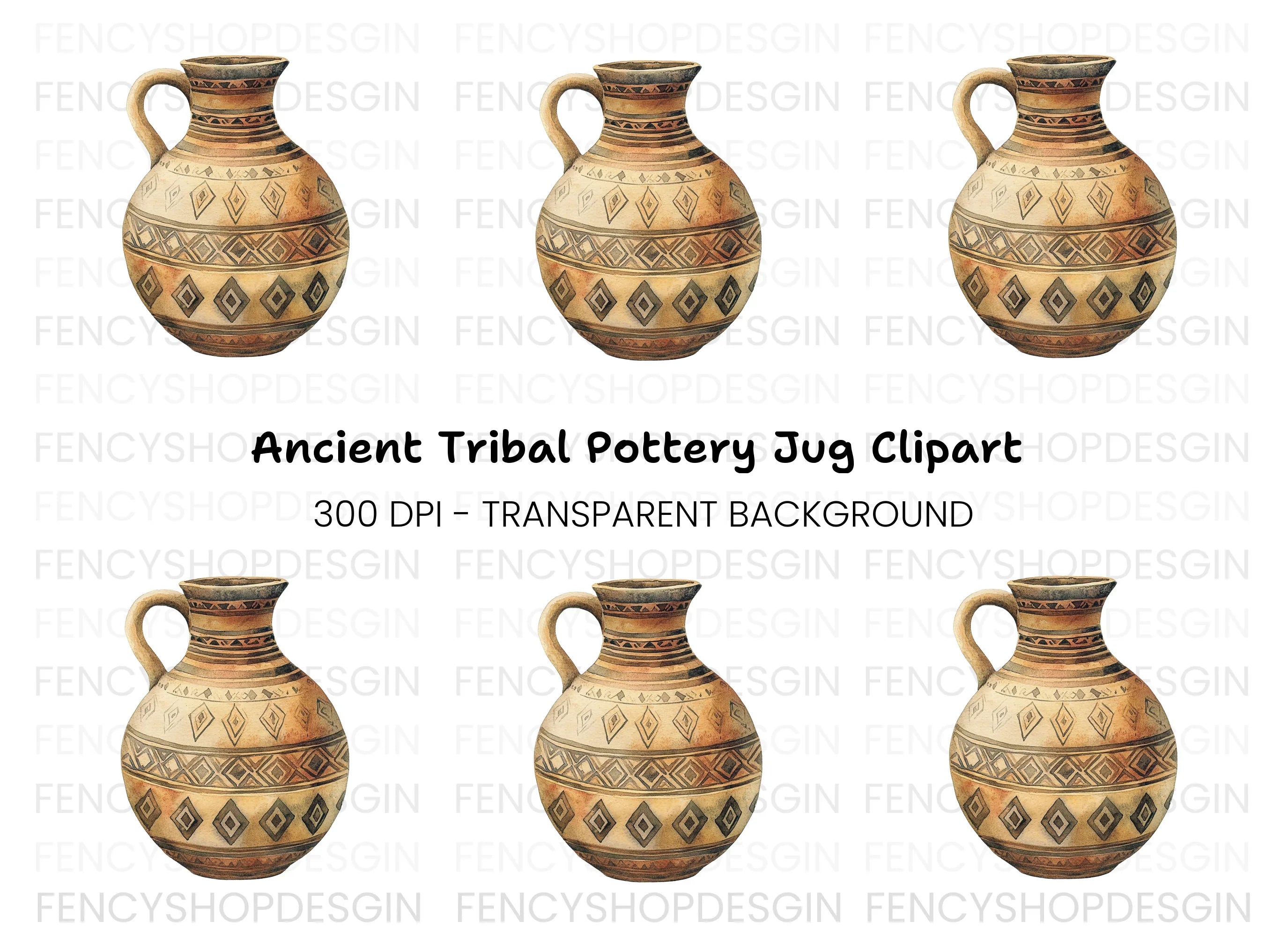 Tribal Patterned Earthenware Jug Clipart Bundle