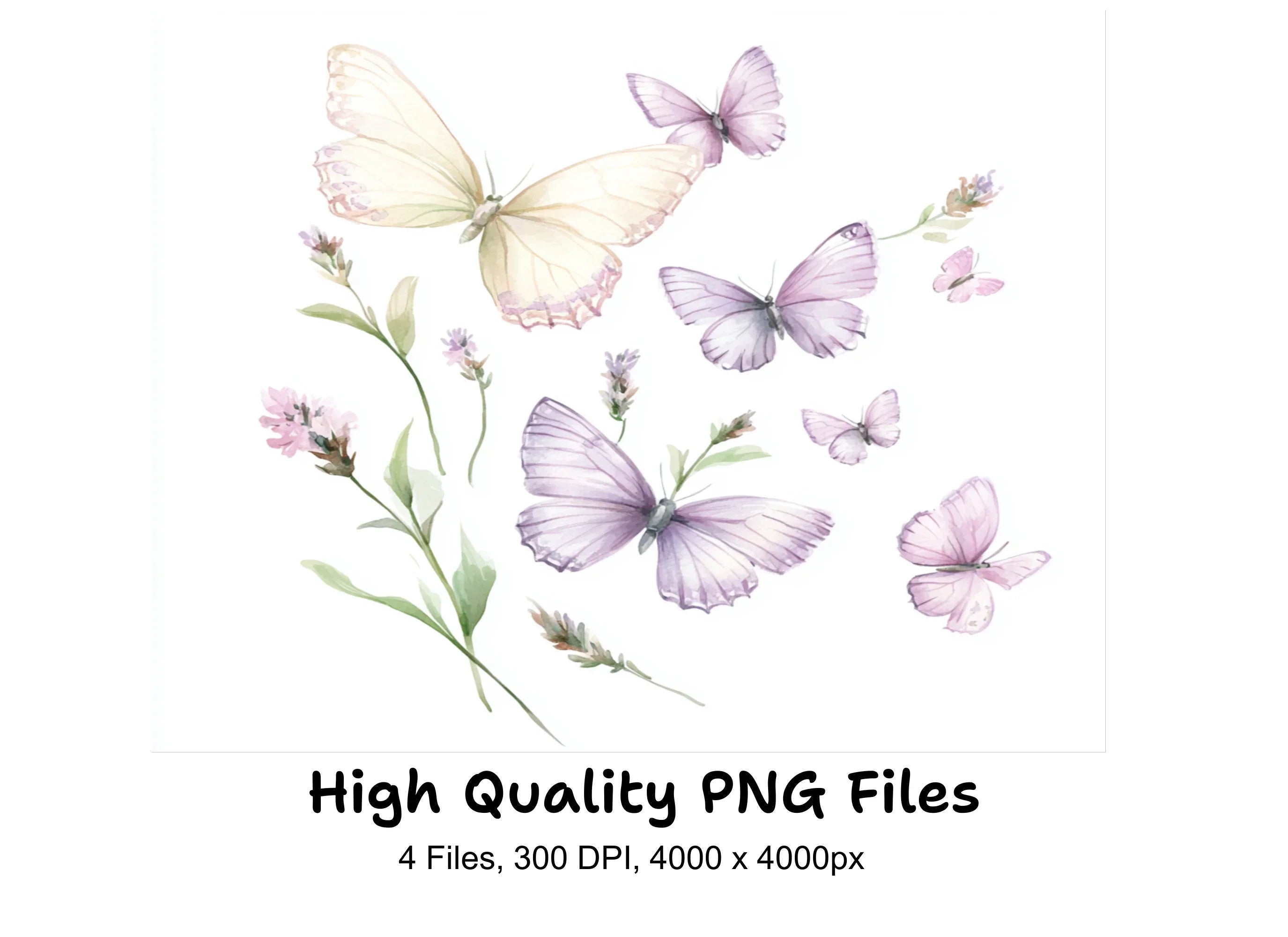 Lavender Butterfly Floral Clipart Bundle