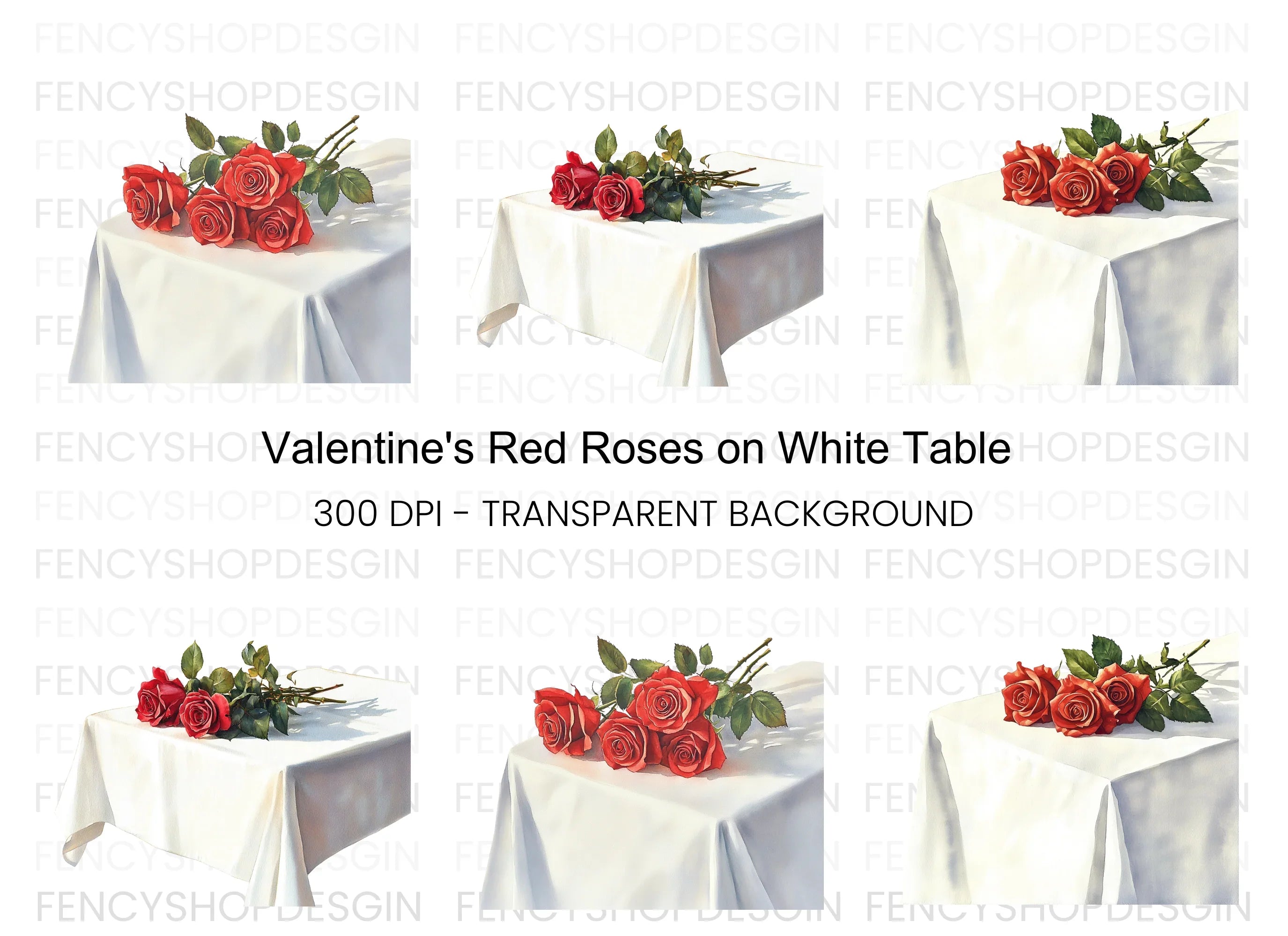 Red Roses on White Table Clipart Bundle