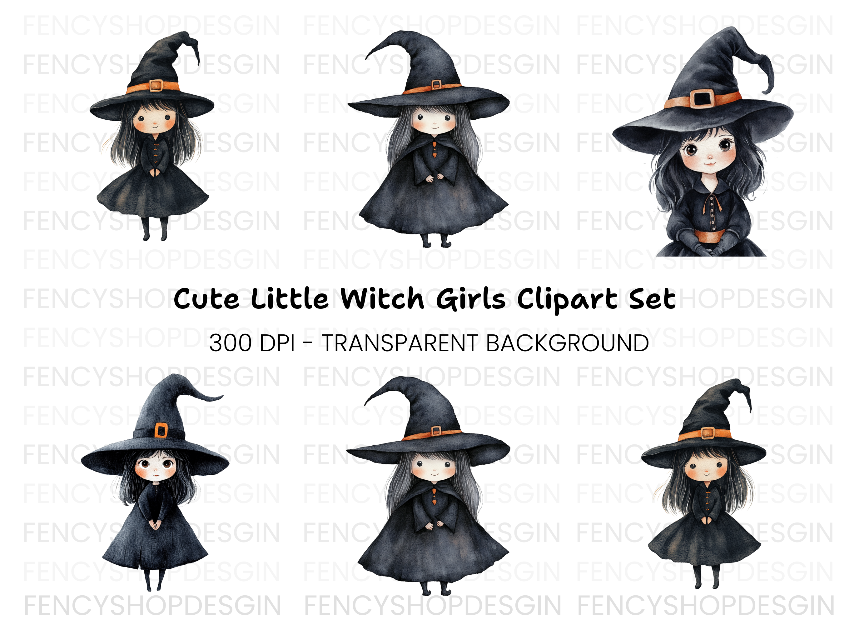 Cute Halloween Witch Clipart Bundle