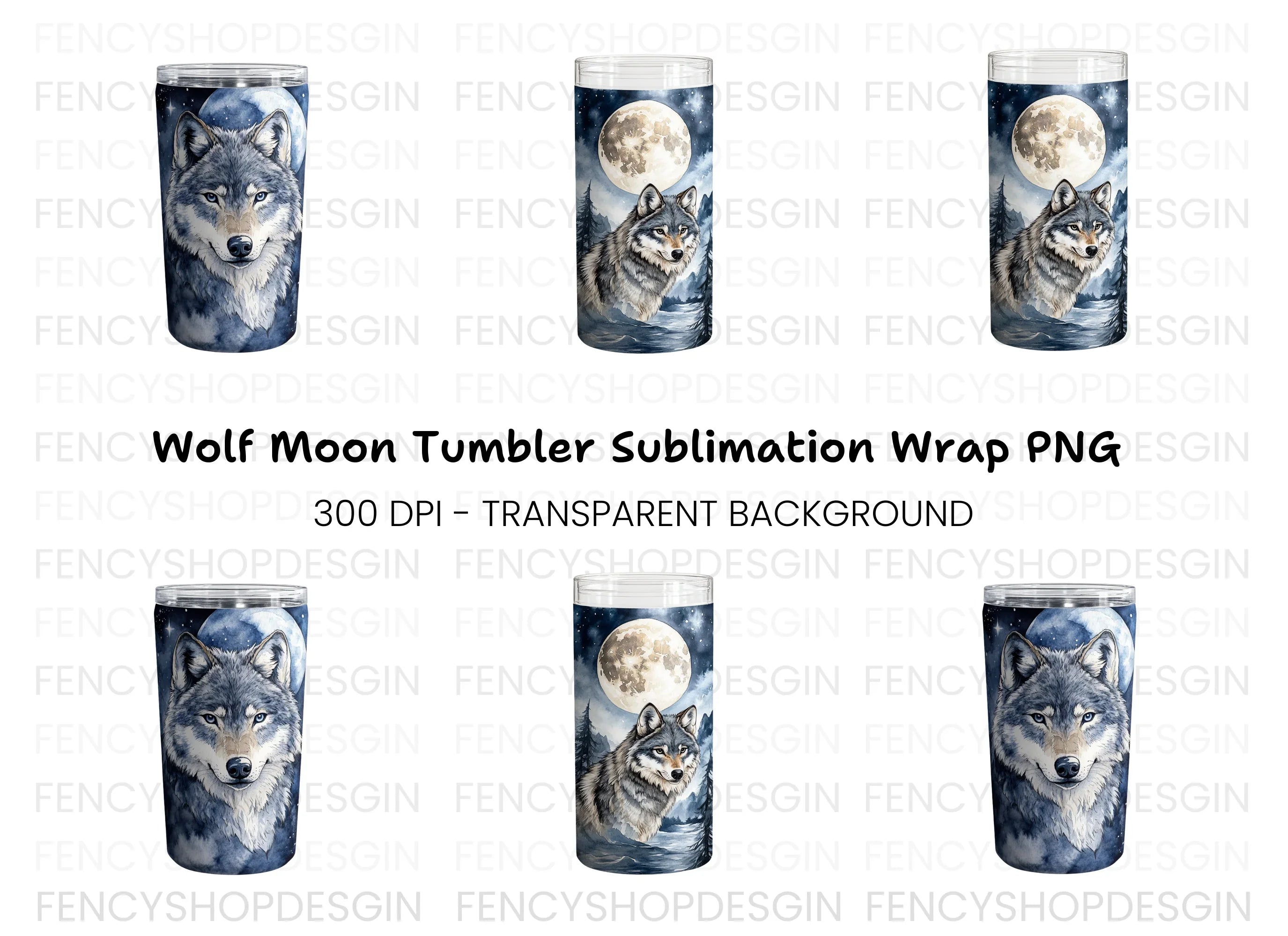 Mystical Wolf Moon Tumbler Clipart Bundle
