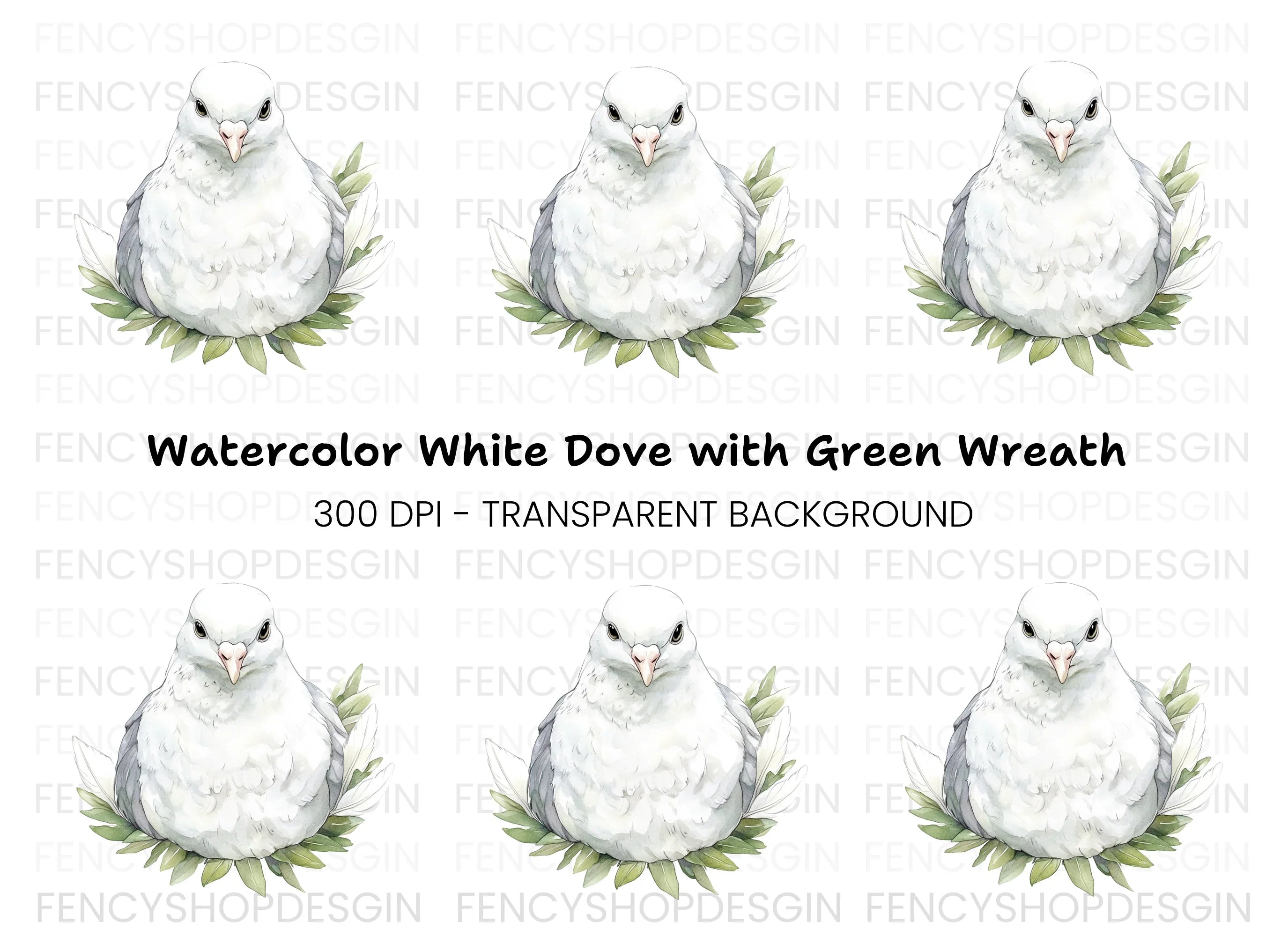 White Dove with Green Leaves Clipart Bundle