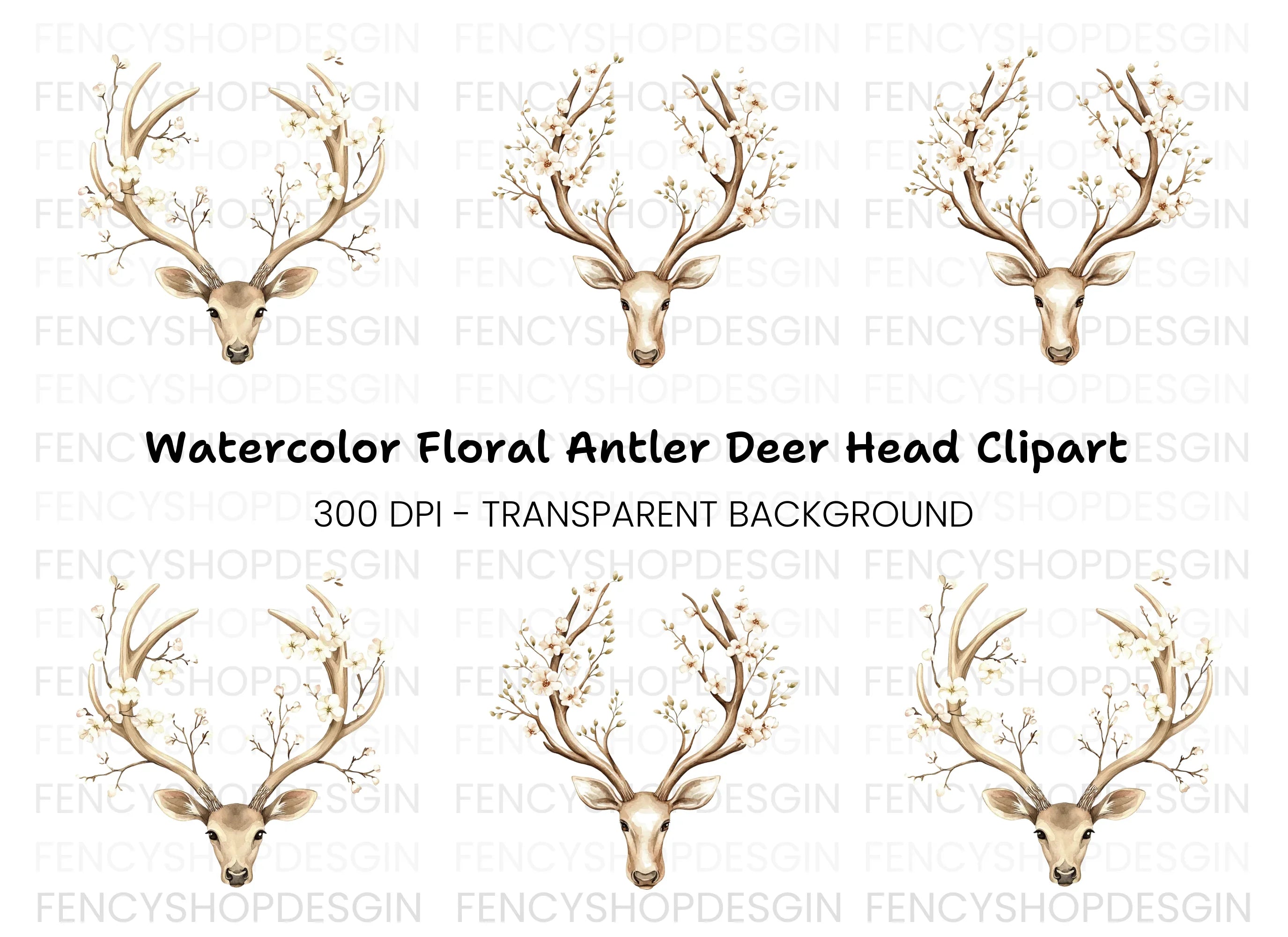 Deer Antlers with Flowers Clipart Bundle