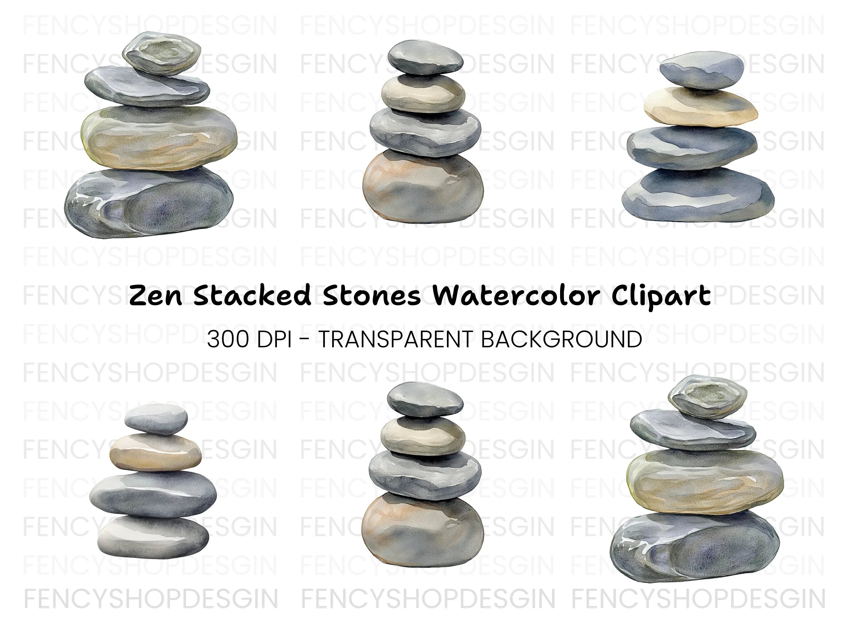 Hand Painted Rock Stacks Clipart Bundle