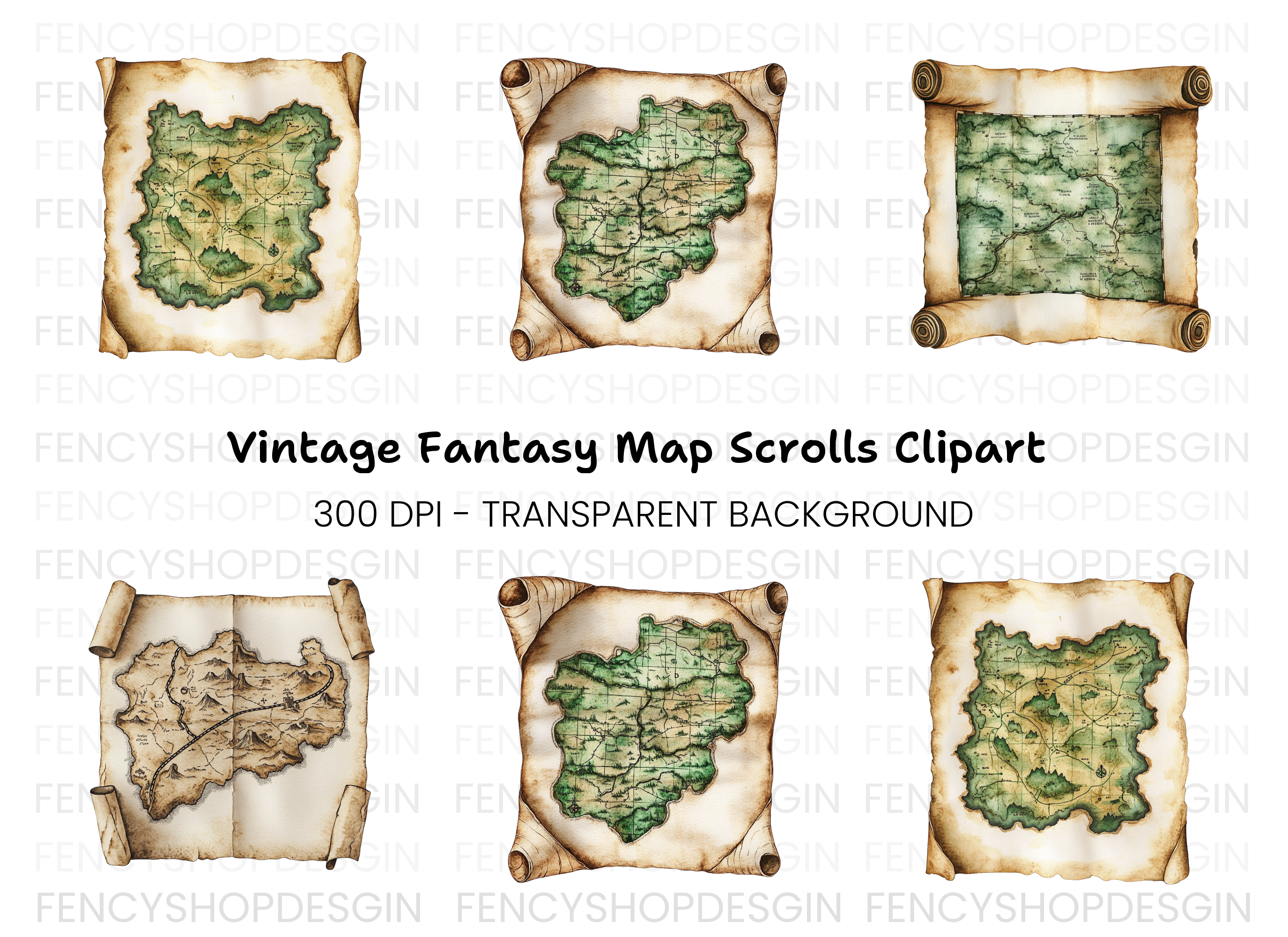 Fantasy World Map Scroll Clipart Bundle