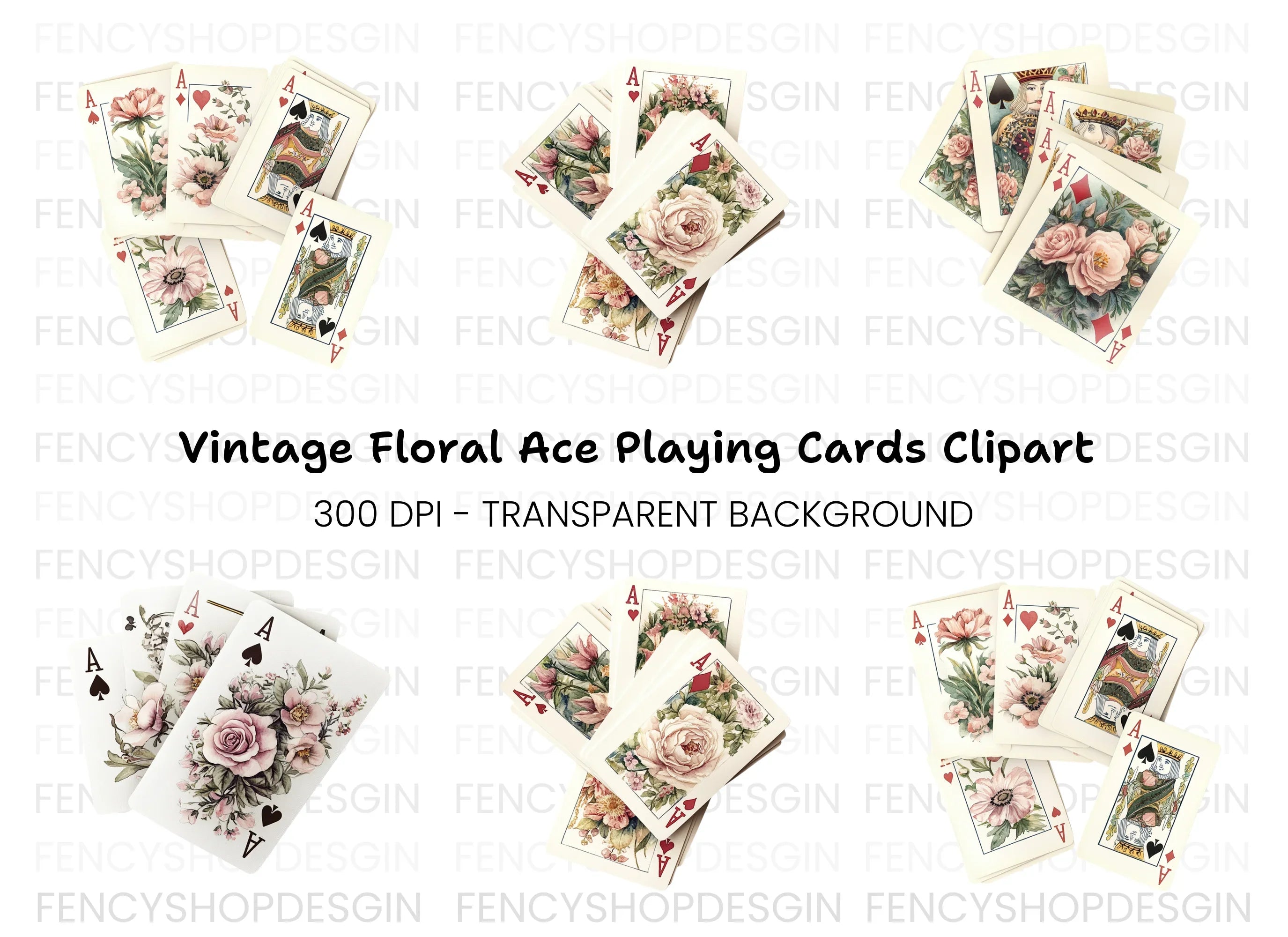 Floral Ace Playing Cards Clipart Bundle