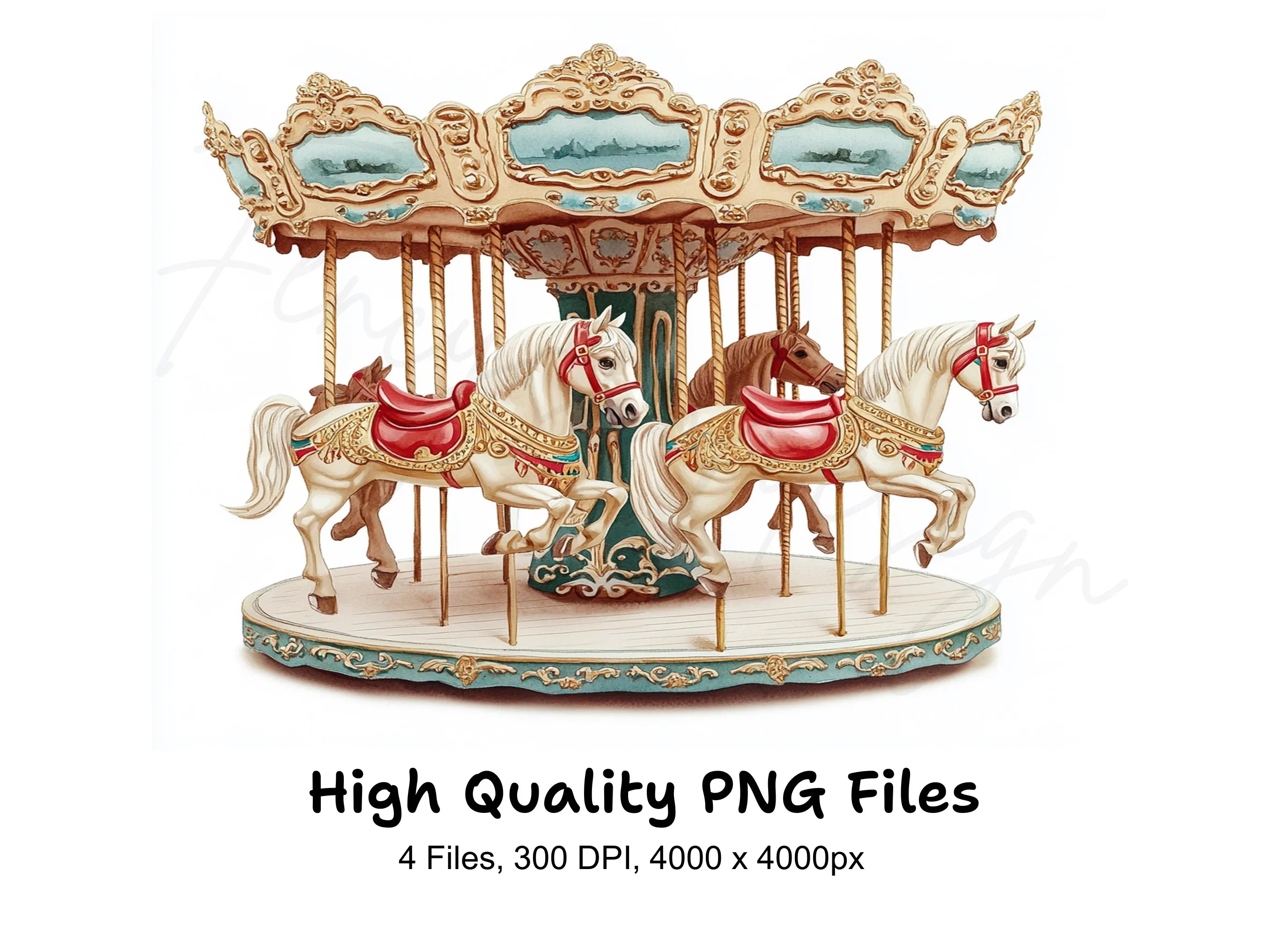 Vintage Carousel Horses Clipart Bundle