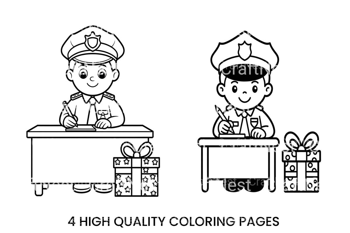 Police Officer with Gift Coloring Books