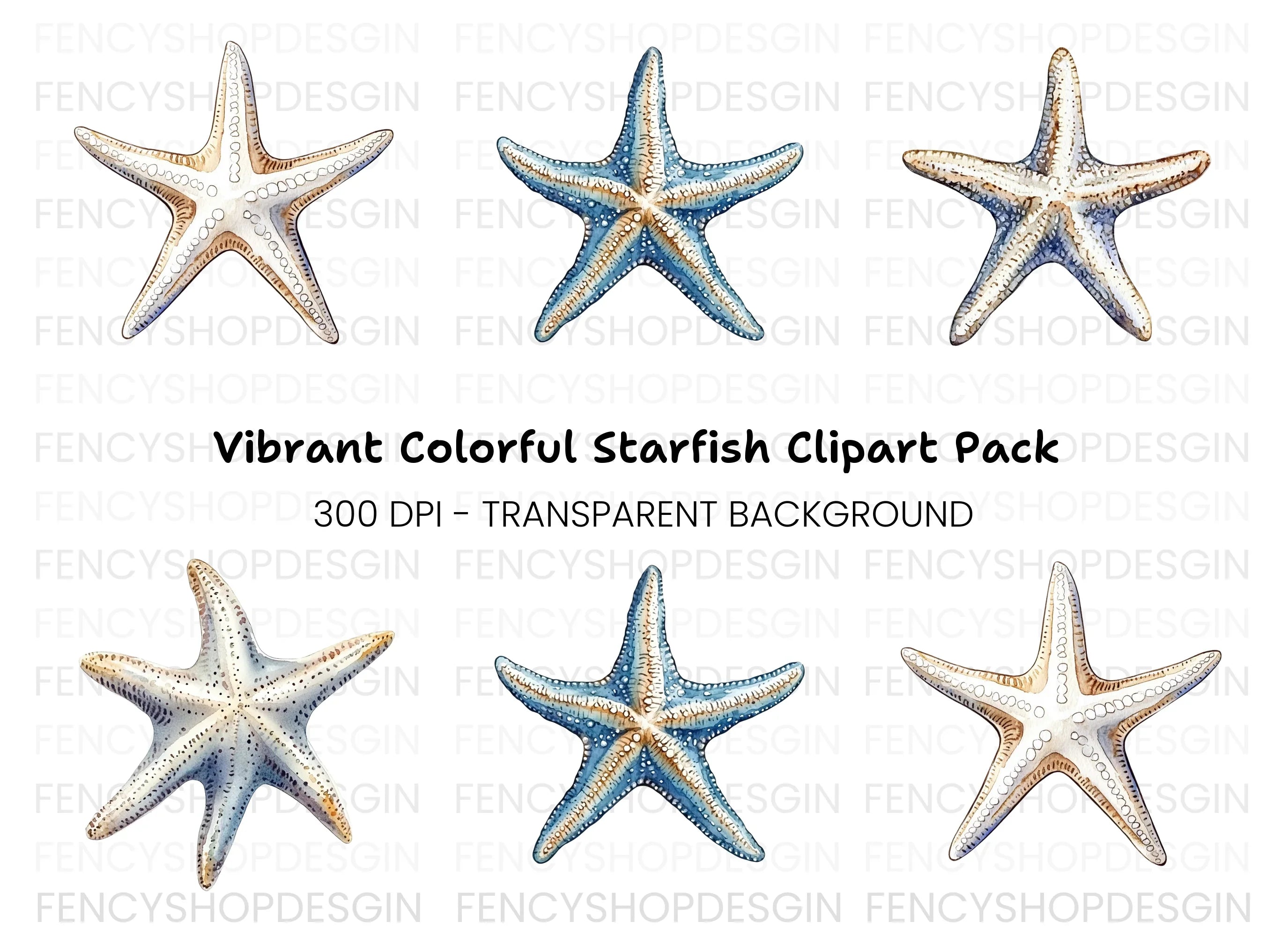 Blue and White Starfish Clipart Bundle