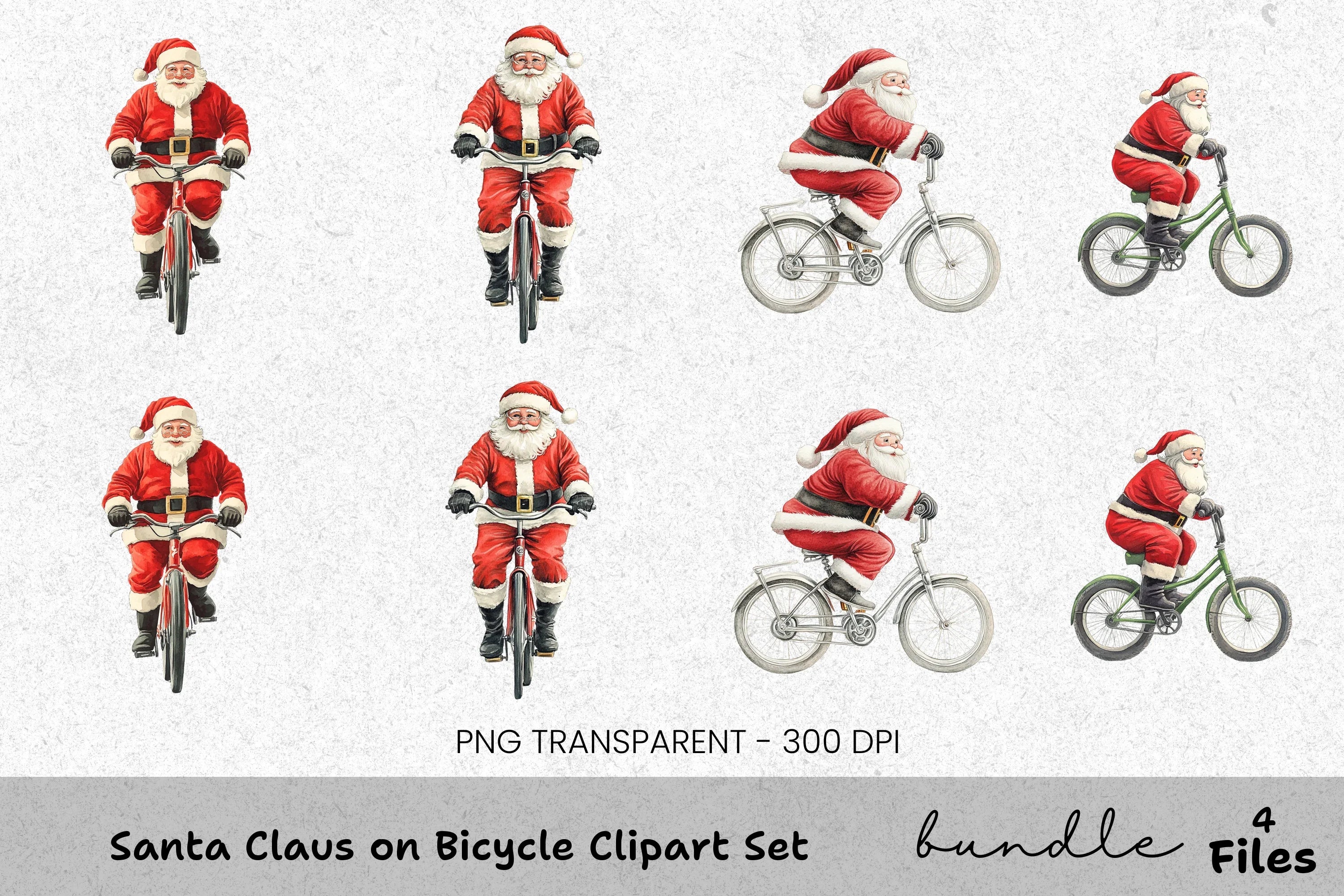 Santa Claus on Bicycle Clipart Bundle