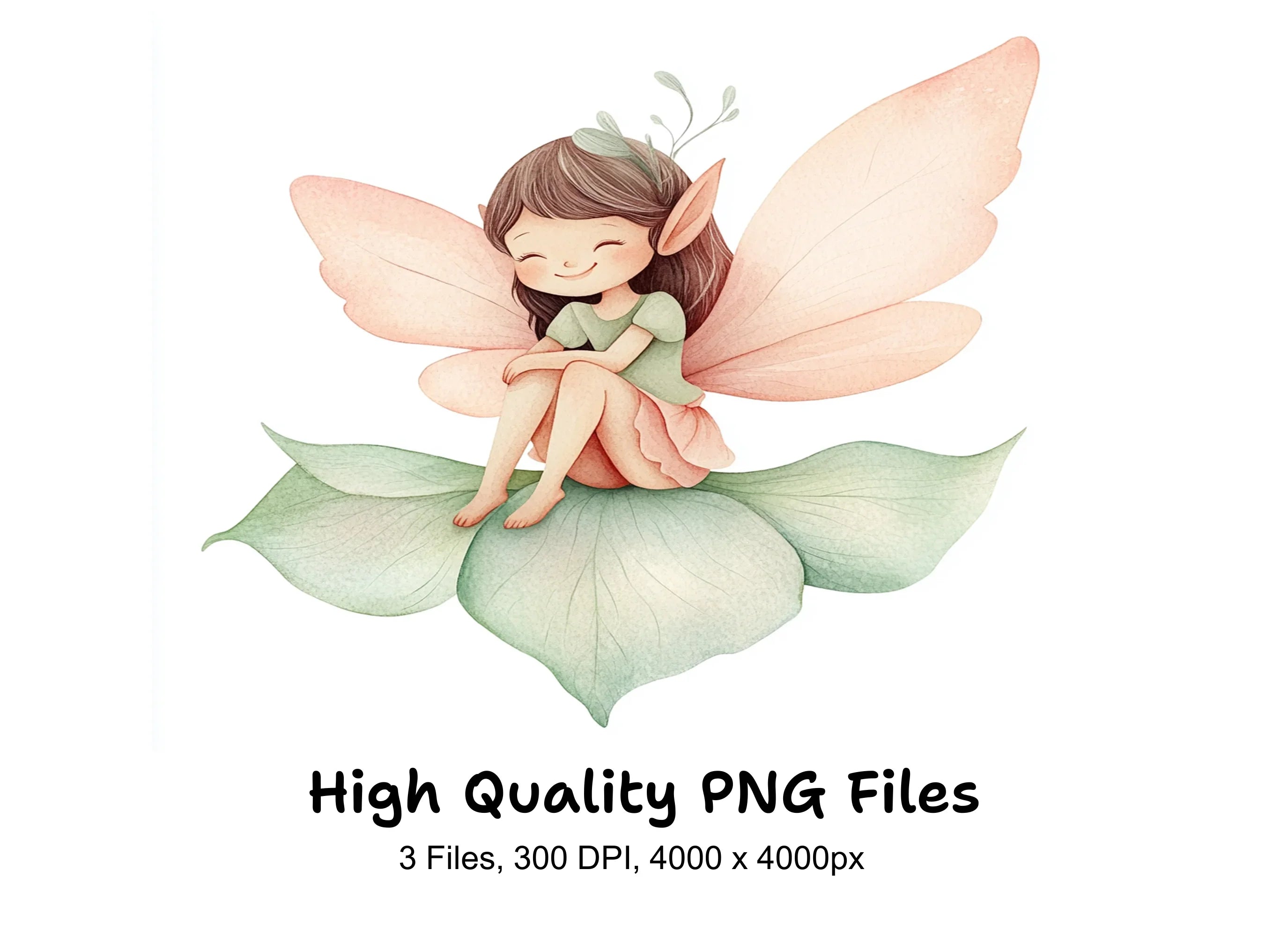 Sitting Fairies on Leaves Clipart Bundle