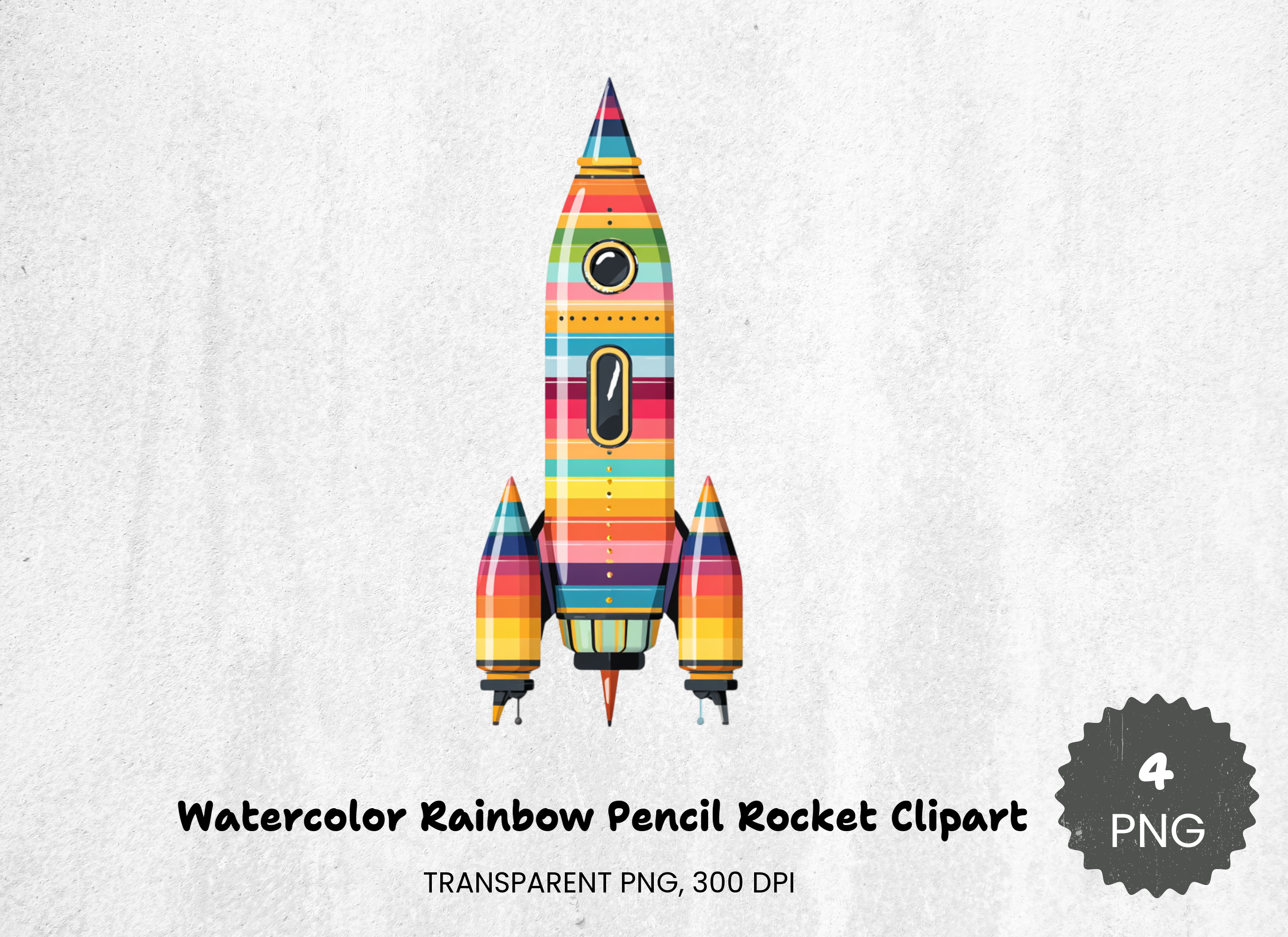 Rainbow Pencil Rocket Clipart Bundle
