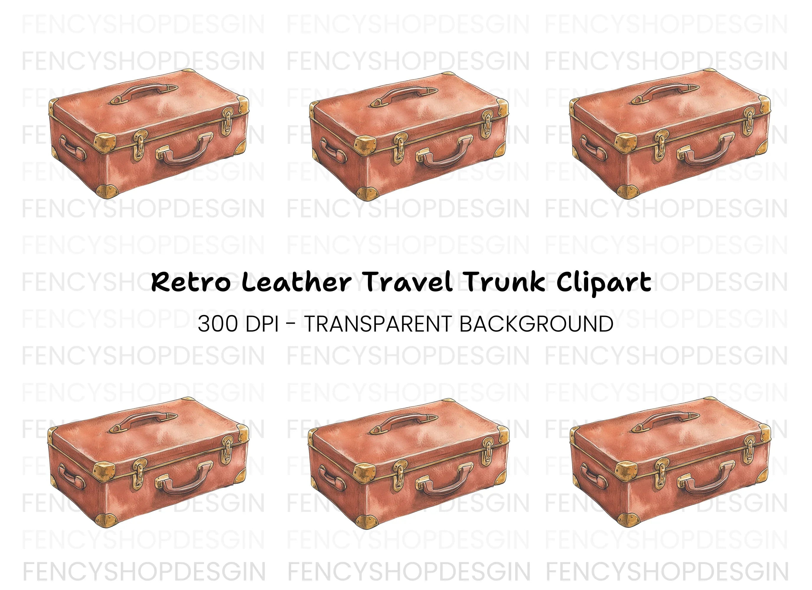 Vintage Brown Suitcase Travel Clipart Bundle