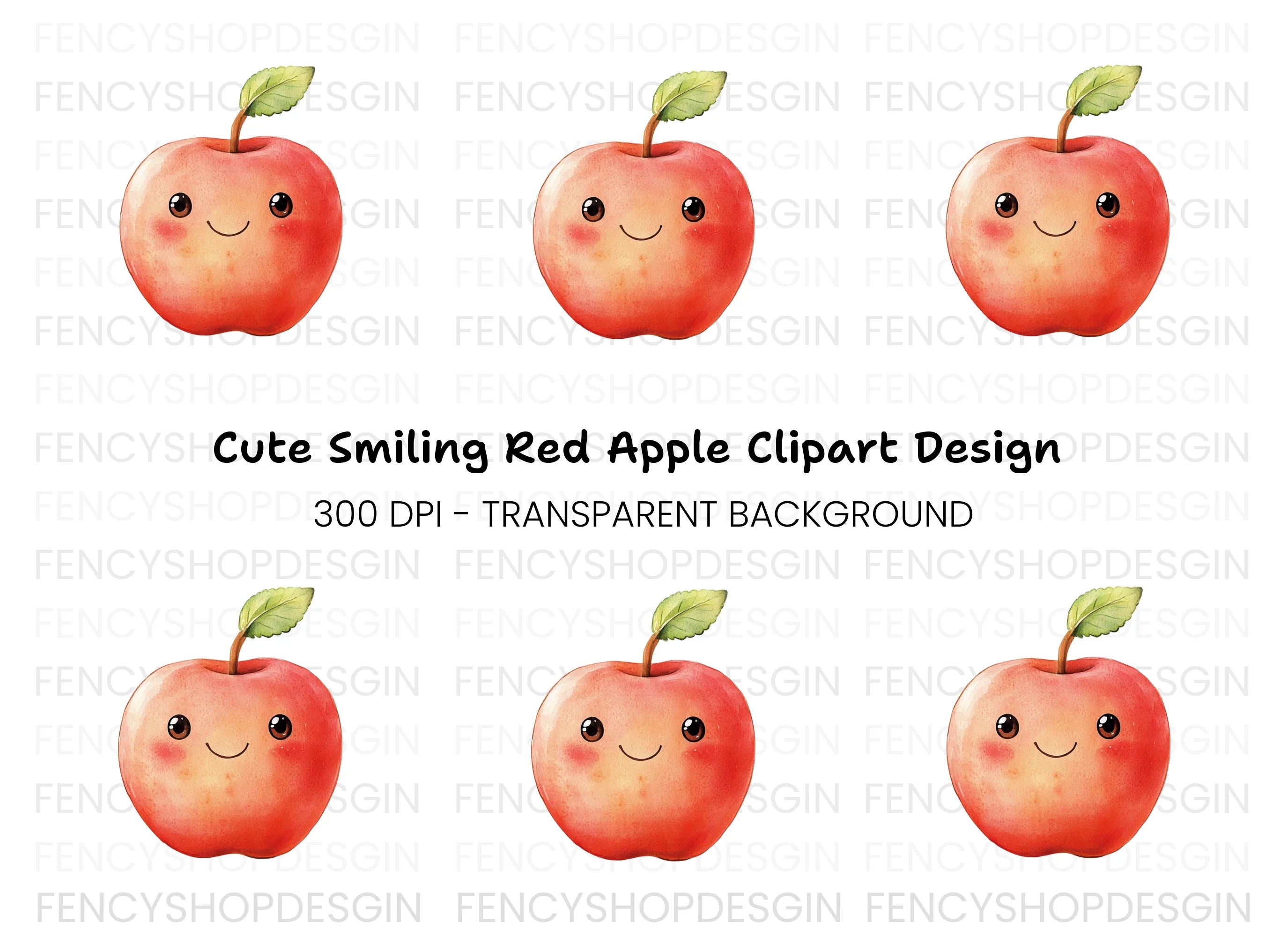 Cute Kawaii Red Apple Clipart Bundle