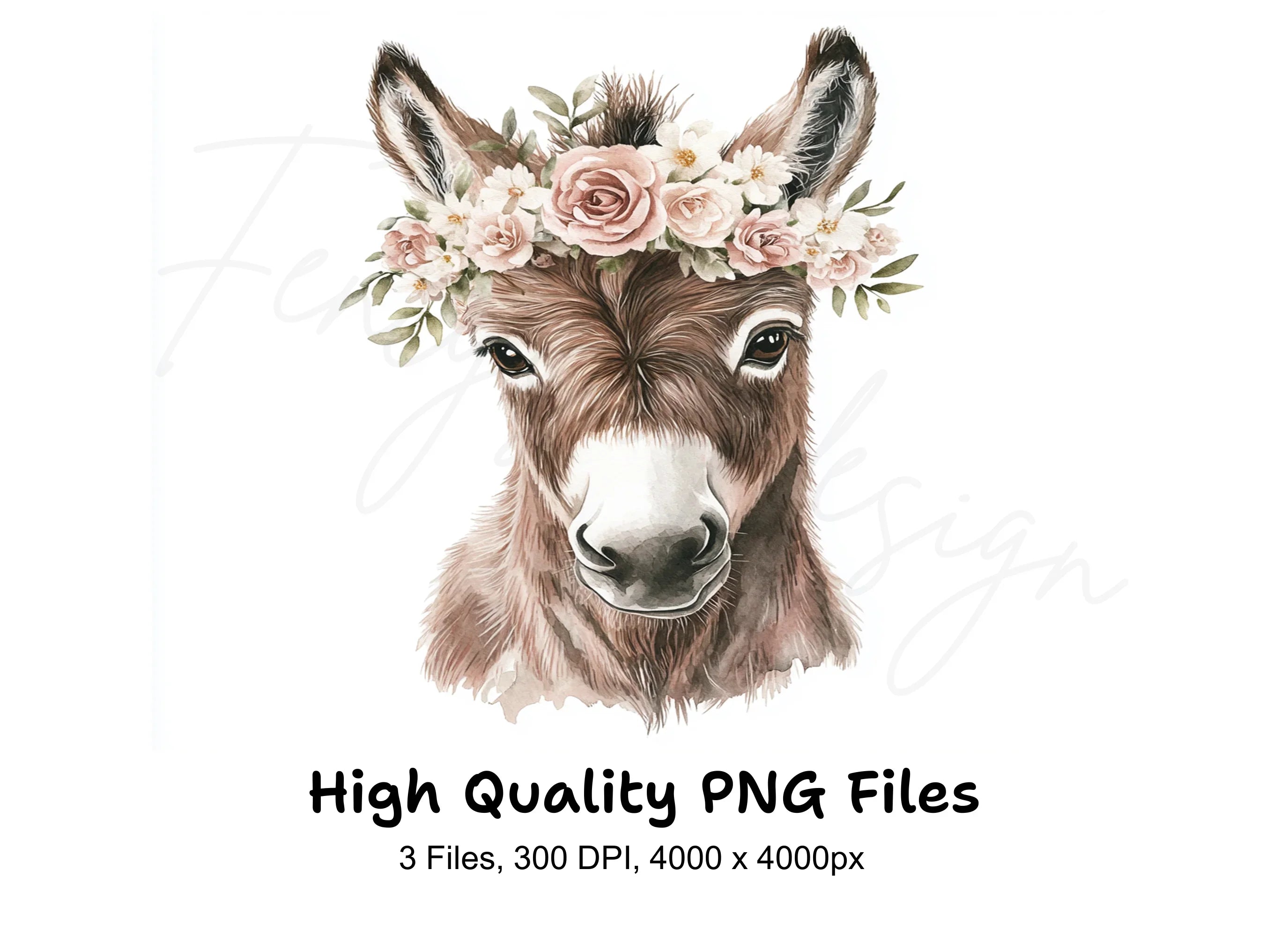 Cute Donkey Flower Crown Clipart Bundle