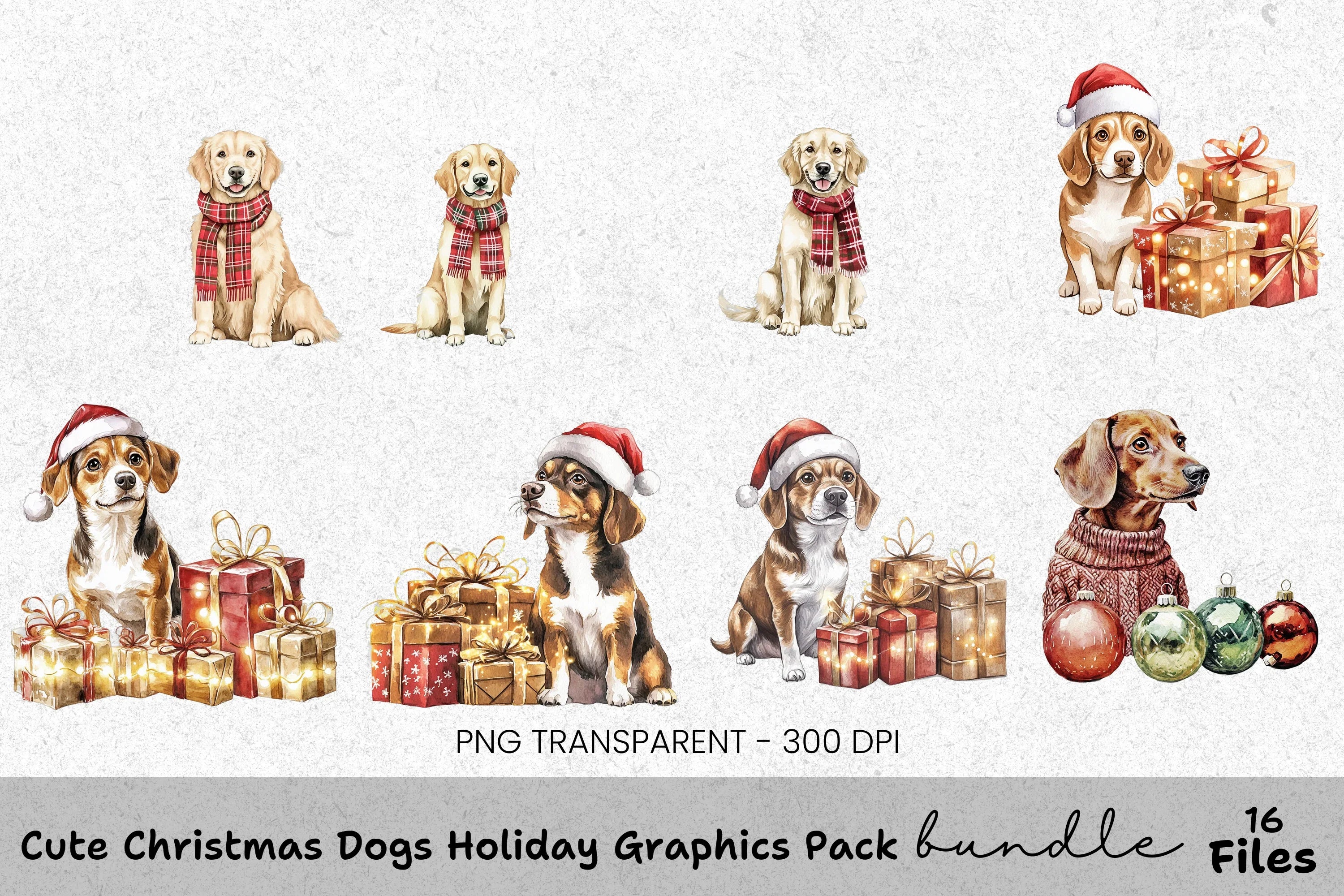 Holiday Dogs Gifts Clipart Bundle