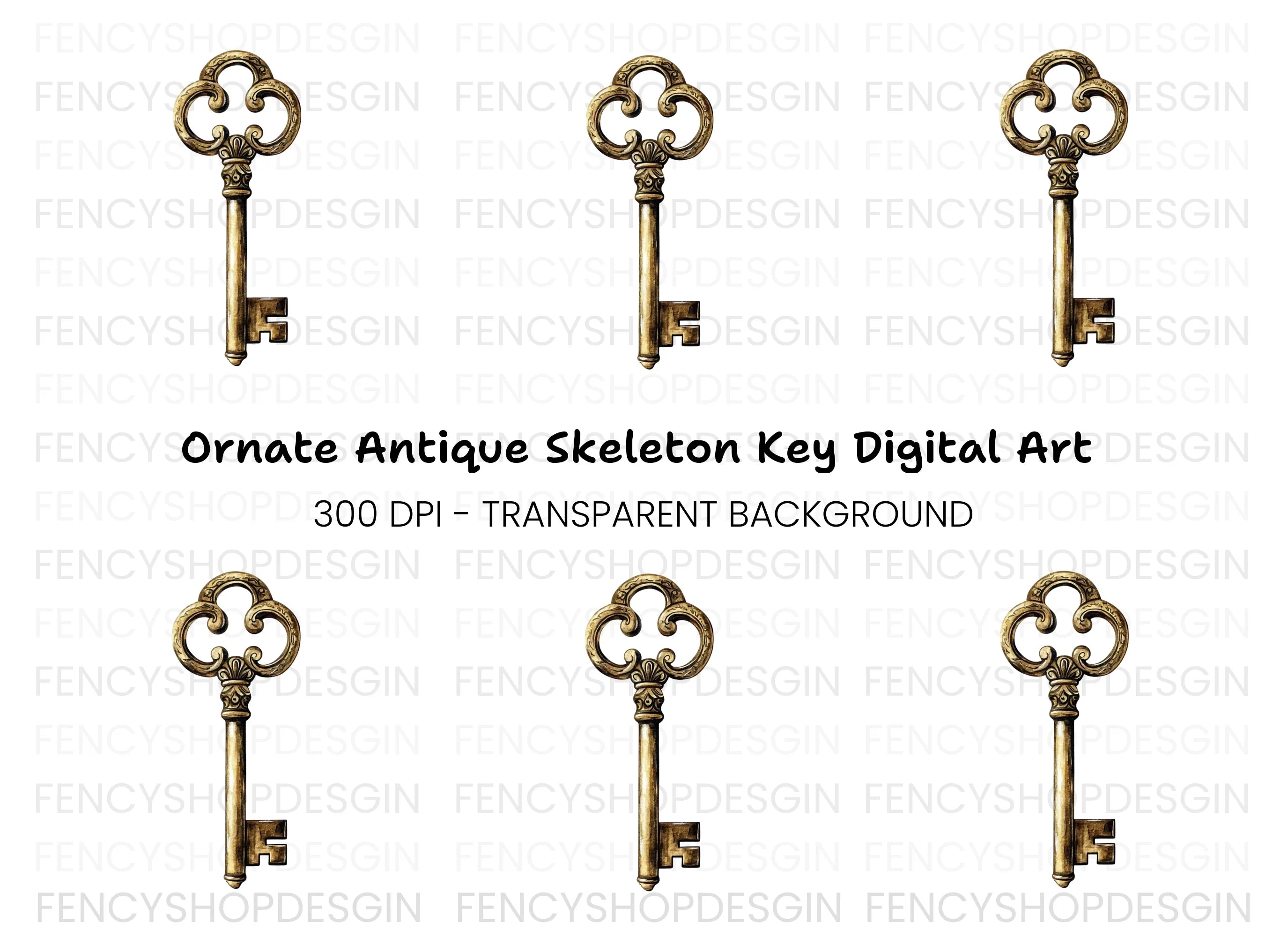 Ornate Golden Skeleton Key Clipart Bundle
