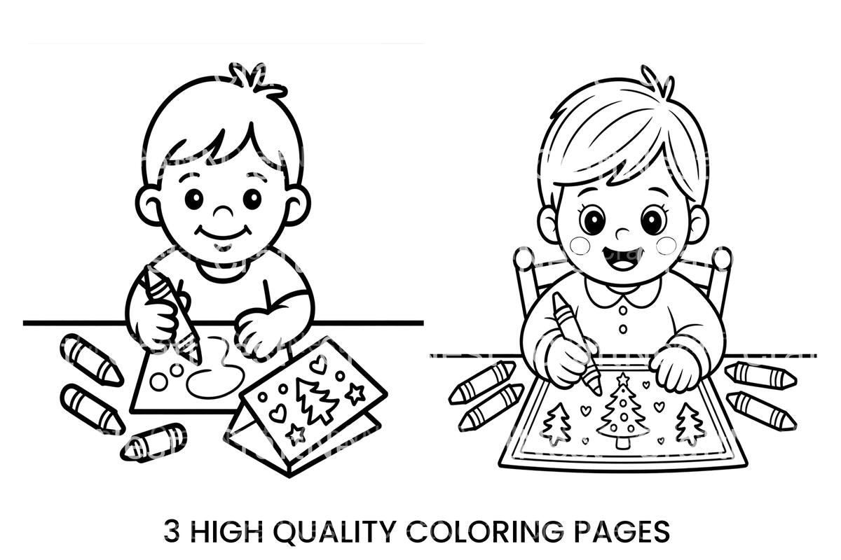 Children Drawing Christmas Pictures Coloring Books