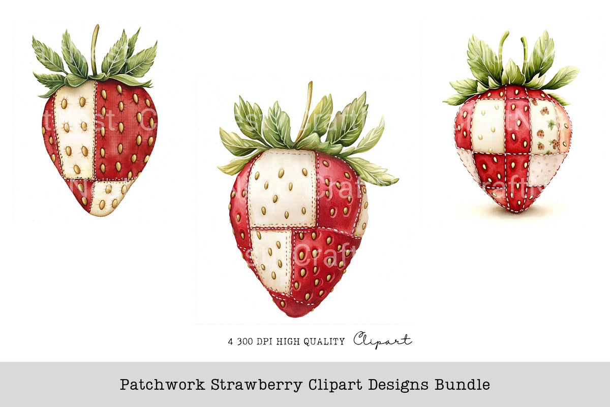 Patchwork Strawberry Designs Clipart Bundle
