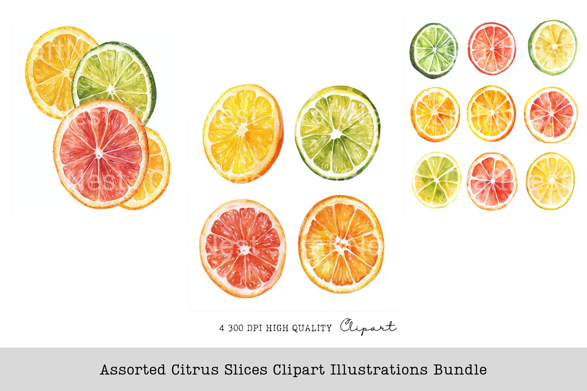 Assorted Citrus Slices Illustrations Clipart Bundle