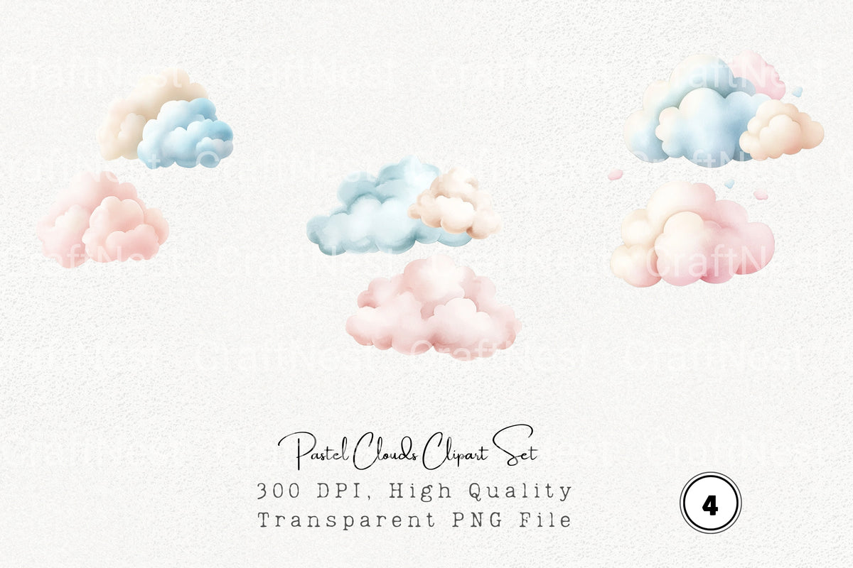 Pastel Clouds Clipart Bundle