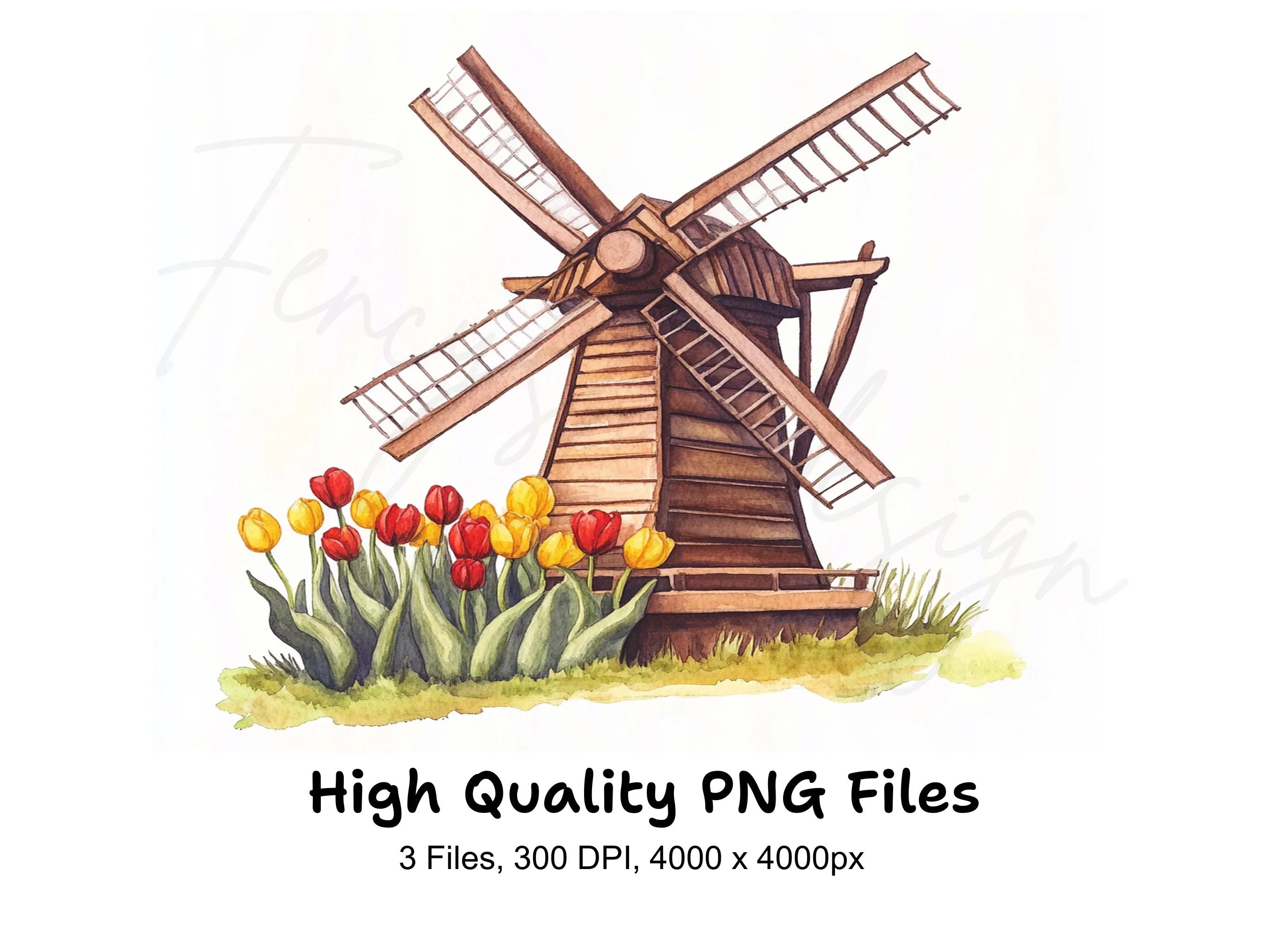 Windmills and Tulips Clipart Bundle