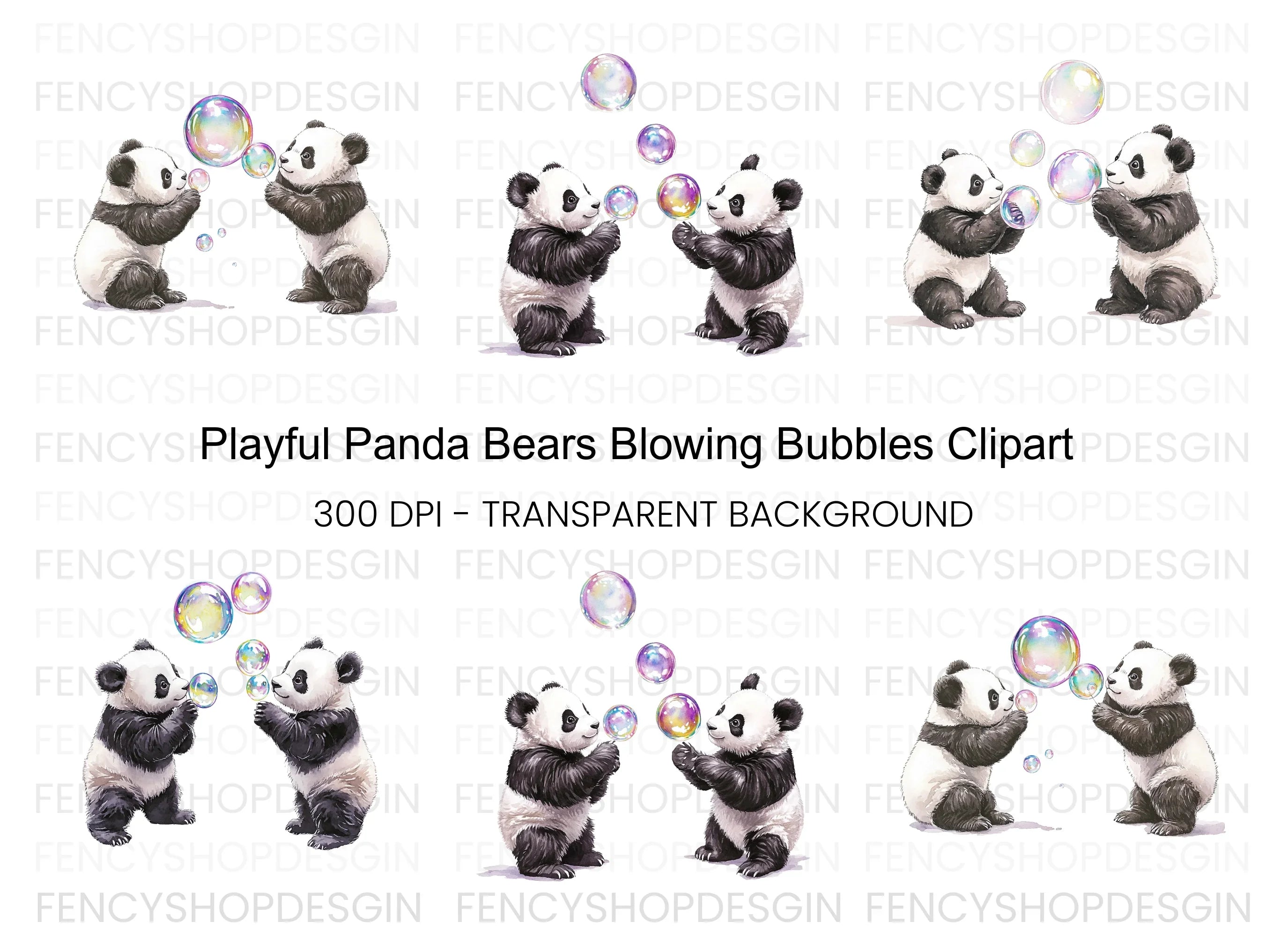 Playful Panda Blowing Bubbles Clipart Bundle