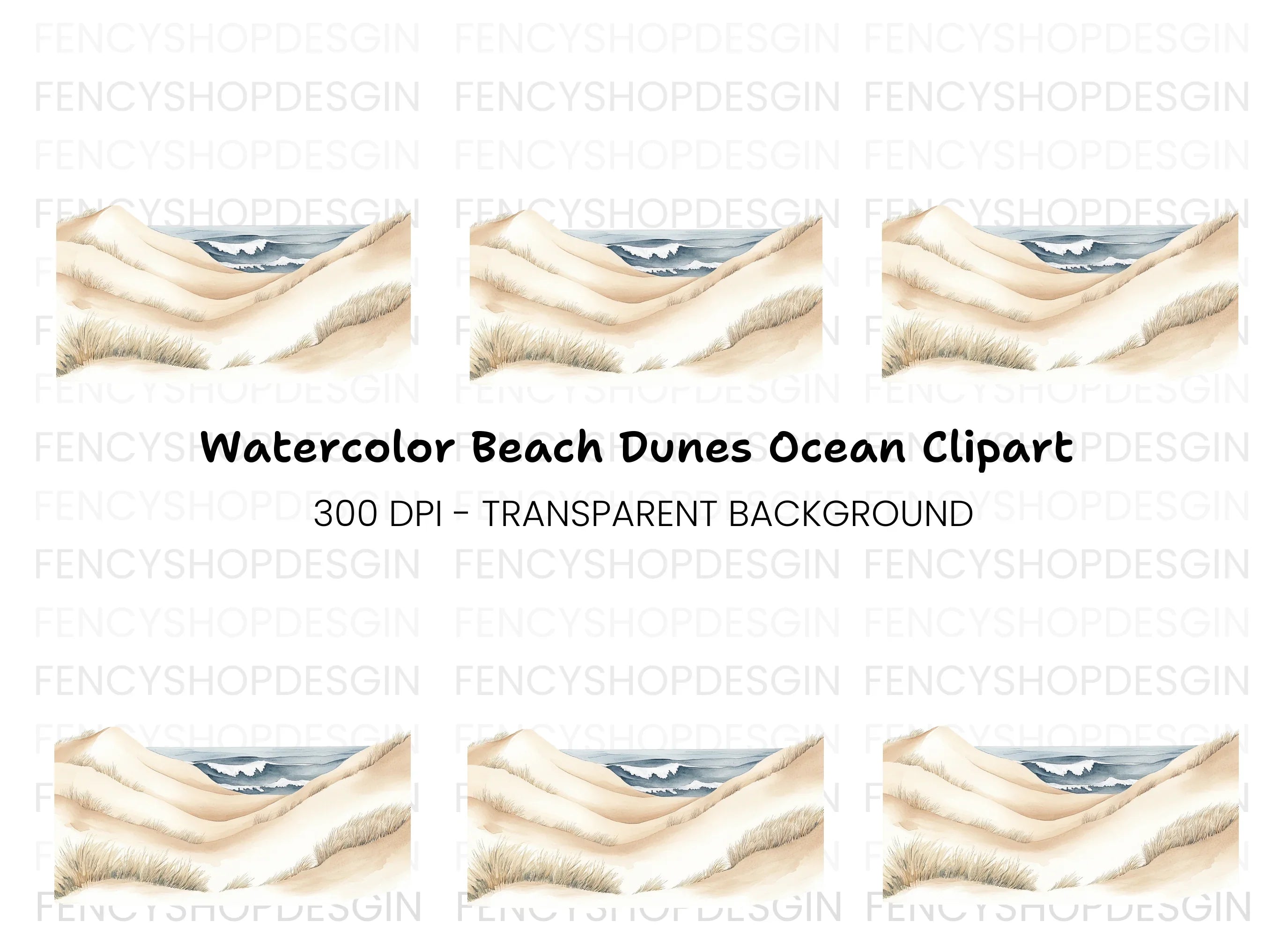 Beach Dunes Ocean Waves Clipart Bundle