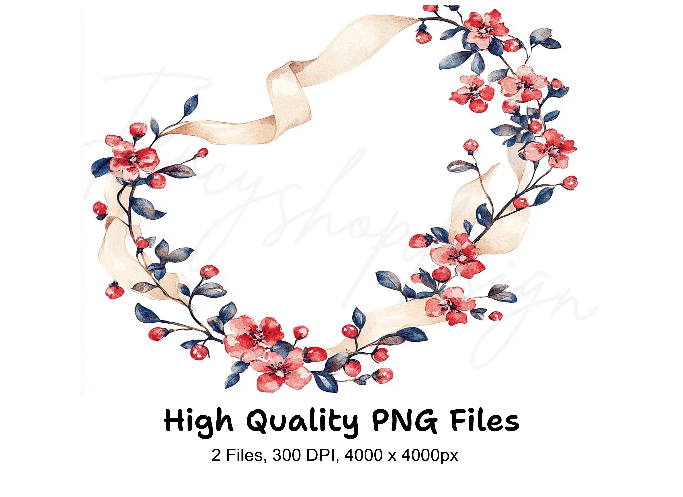 Floral Wreath with Ribbon Clipart Bundle