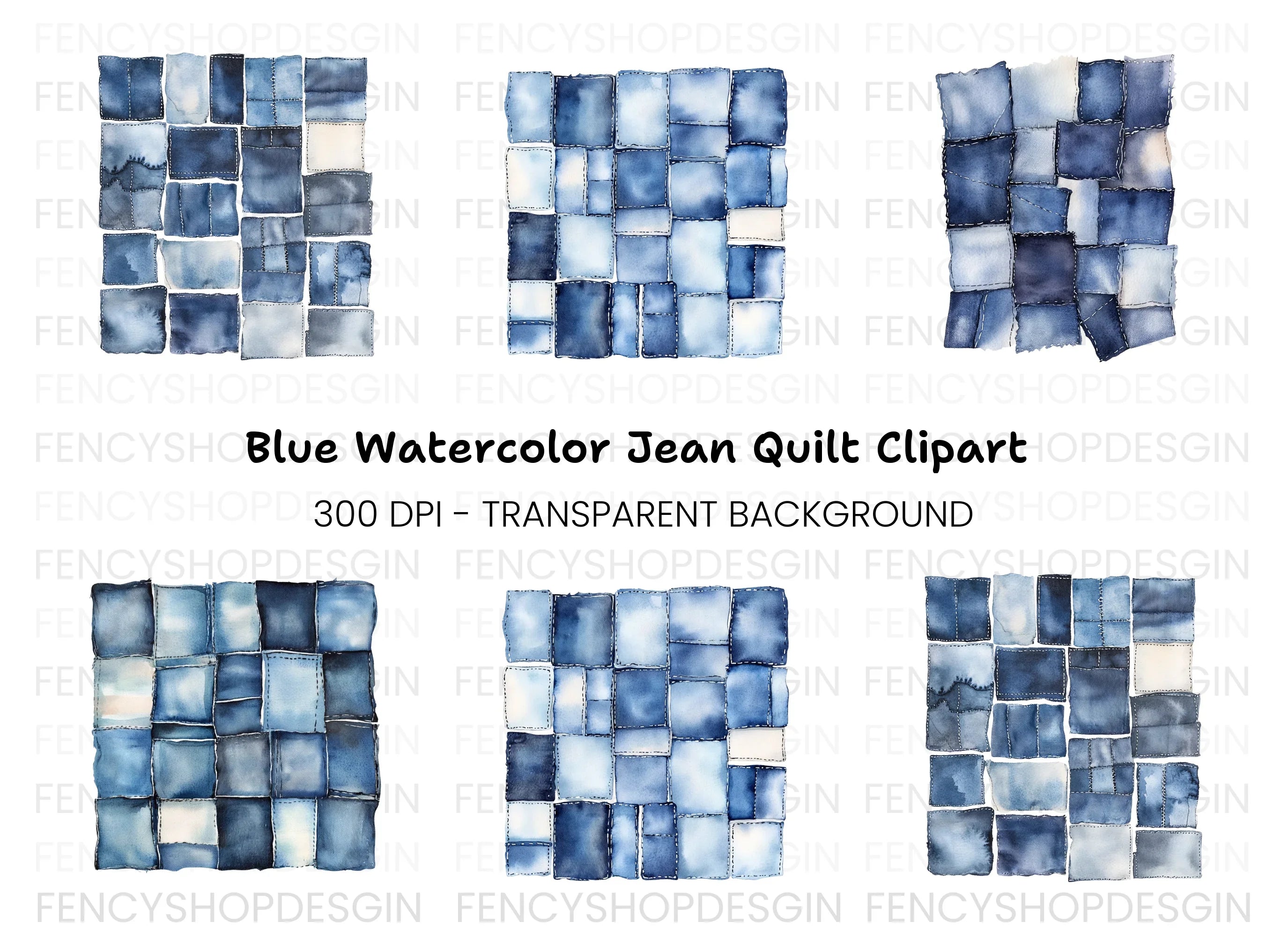 Denim Patchwork Clipart Bundle