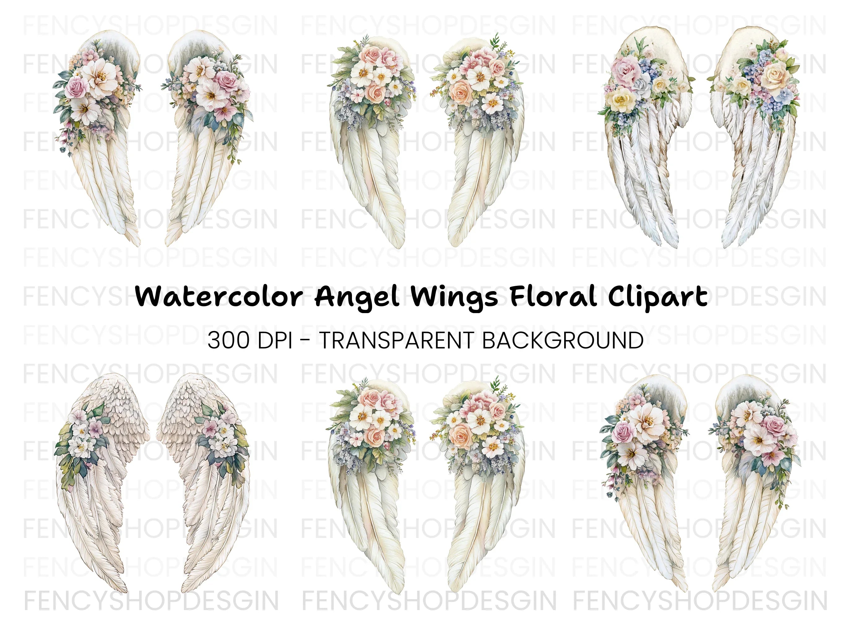 Angel Wings Floral Clipart Bundle