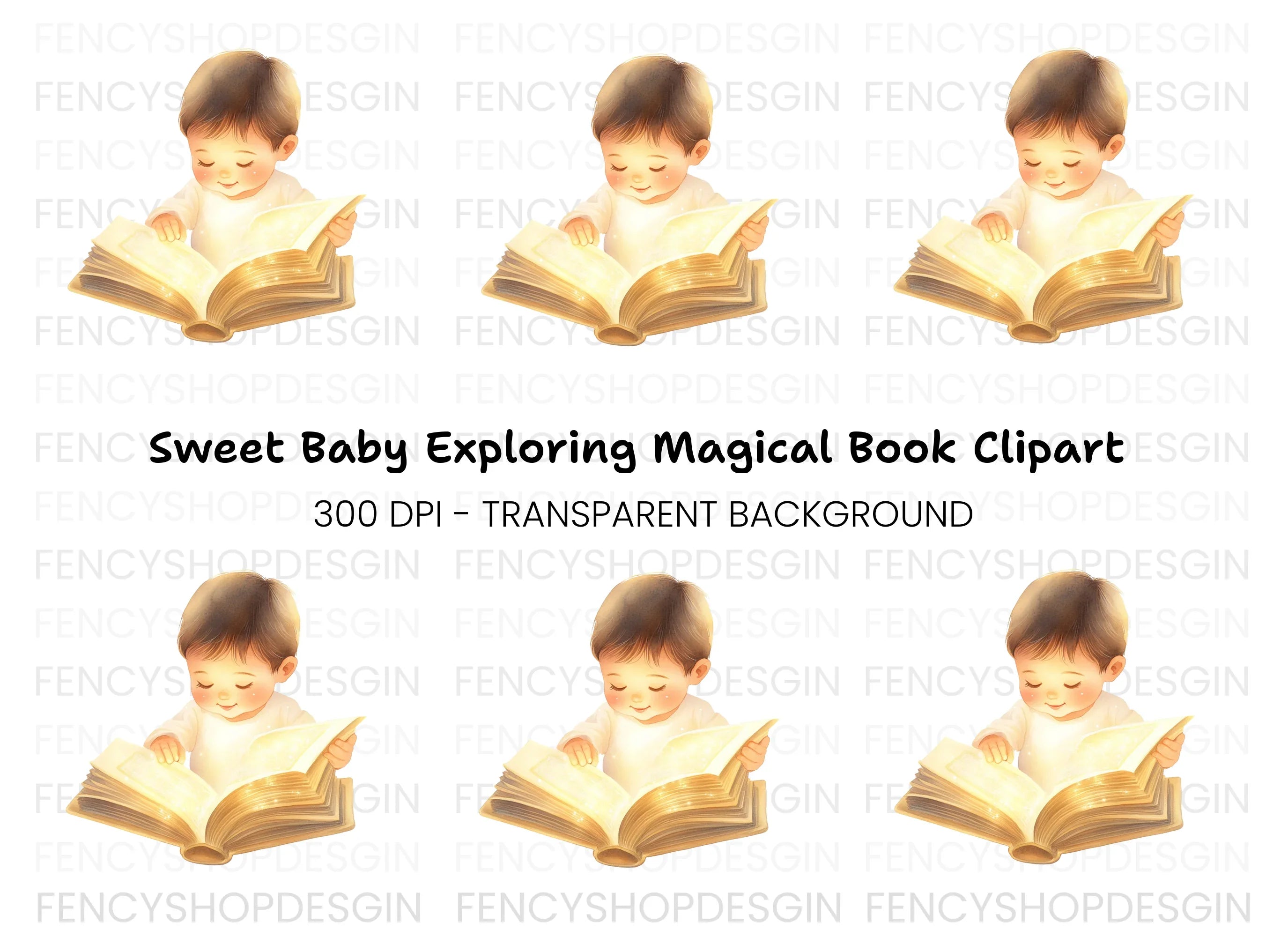 Sweet Baby Boy Reading Enchanted Book Clipart Bundle