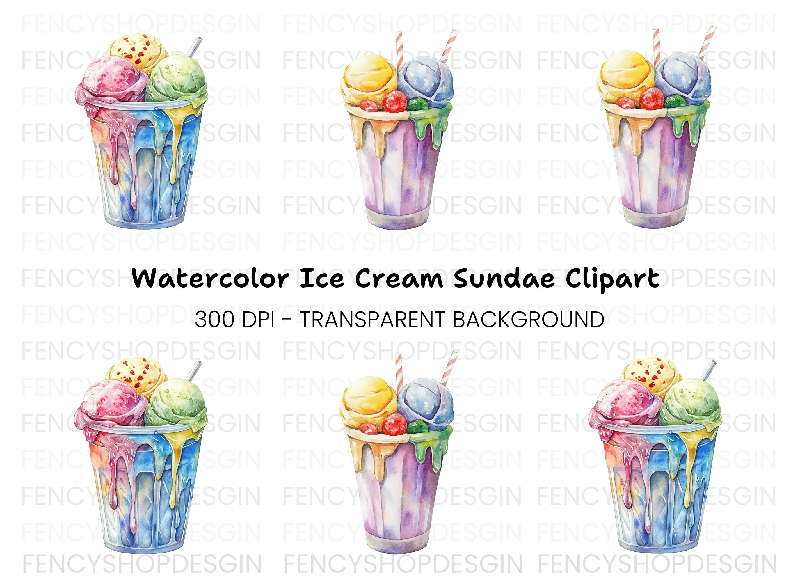 Ice Cream Sundae Clipart Bundle