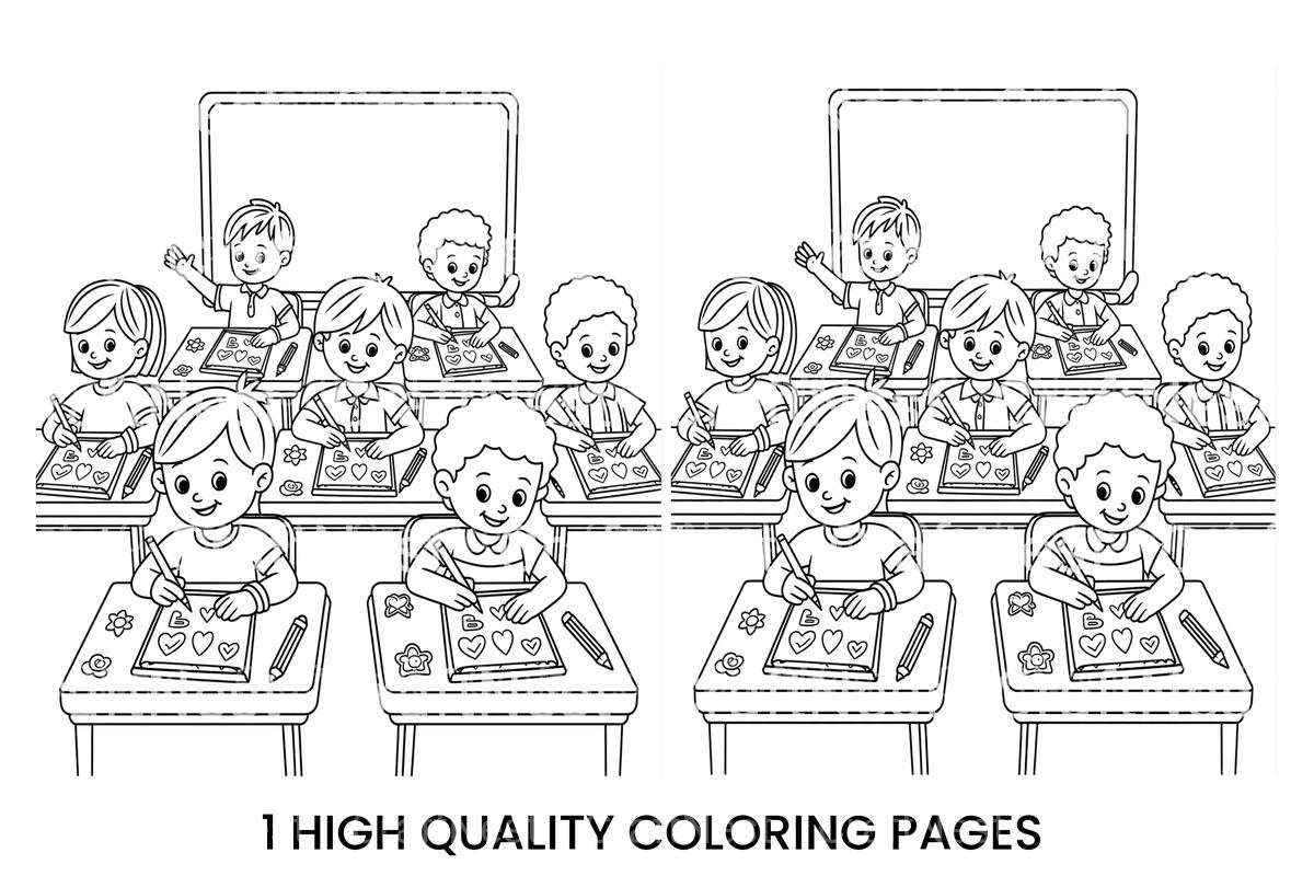 School Kids Learning Coloring Books
