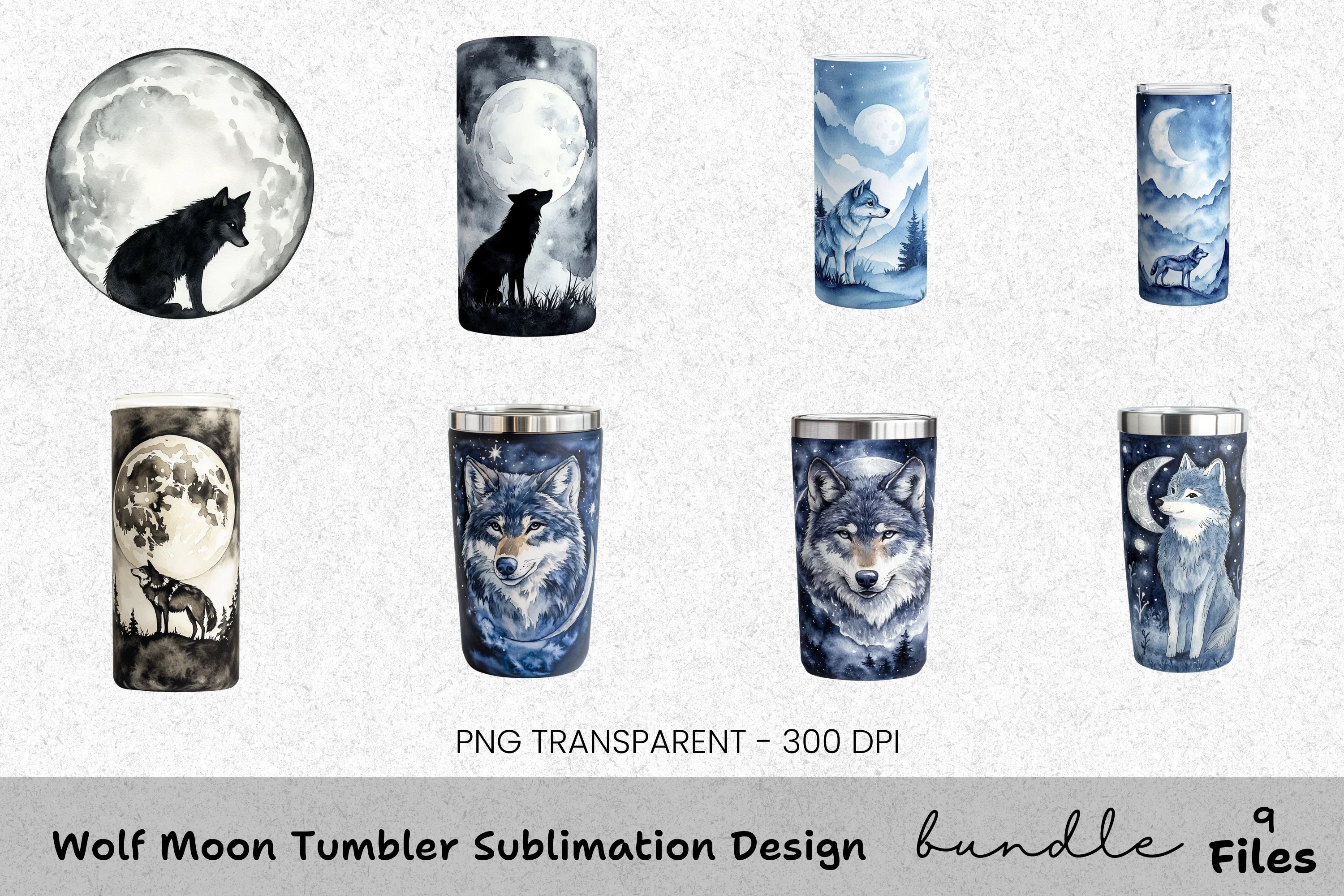 Wolf Moon Tumbler Clipart Bundle
