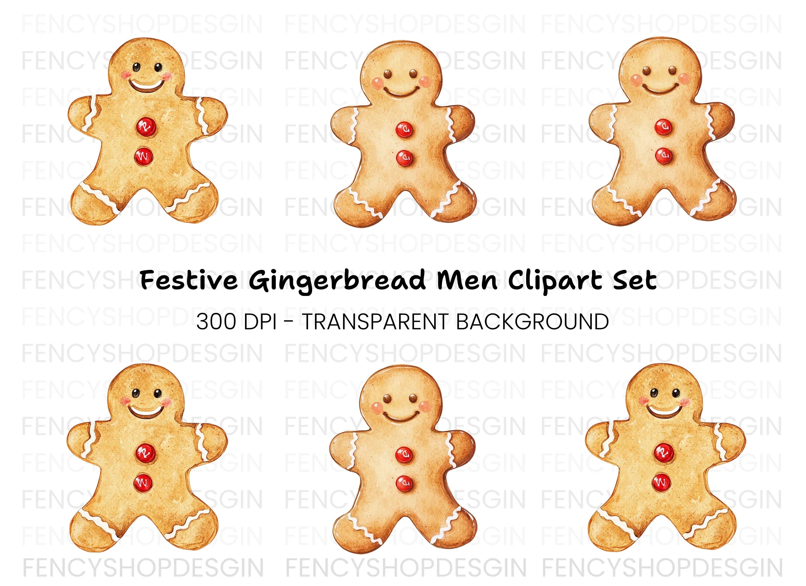 Cute Gingerbread Man Christmas Clipart Bundle