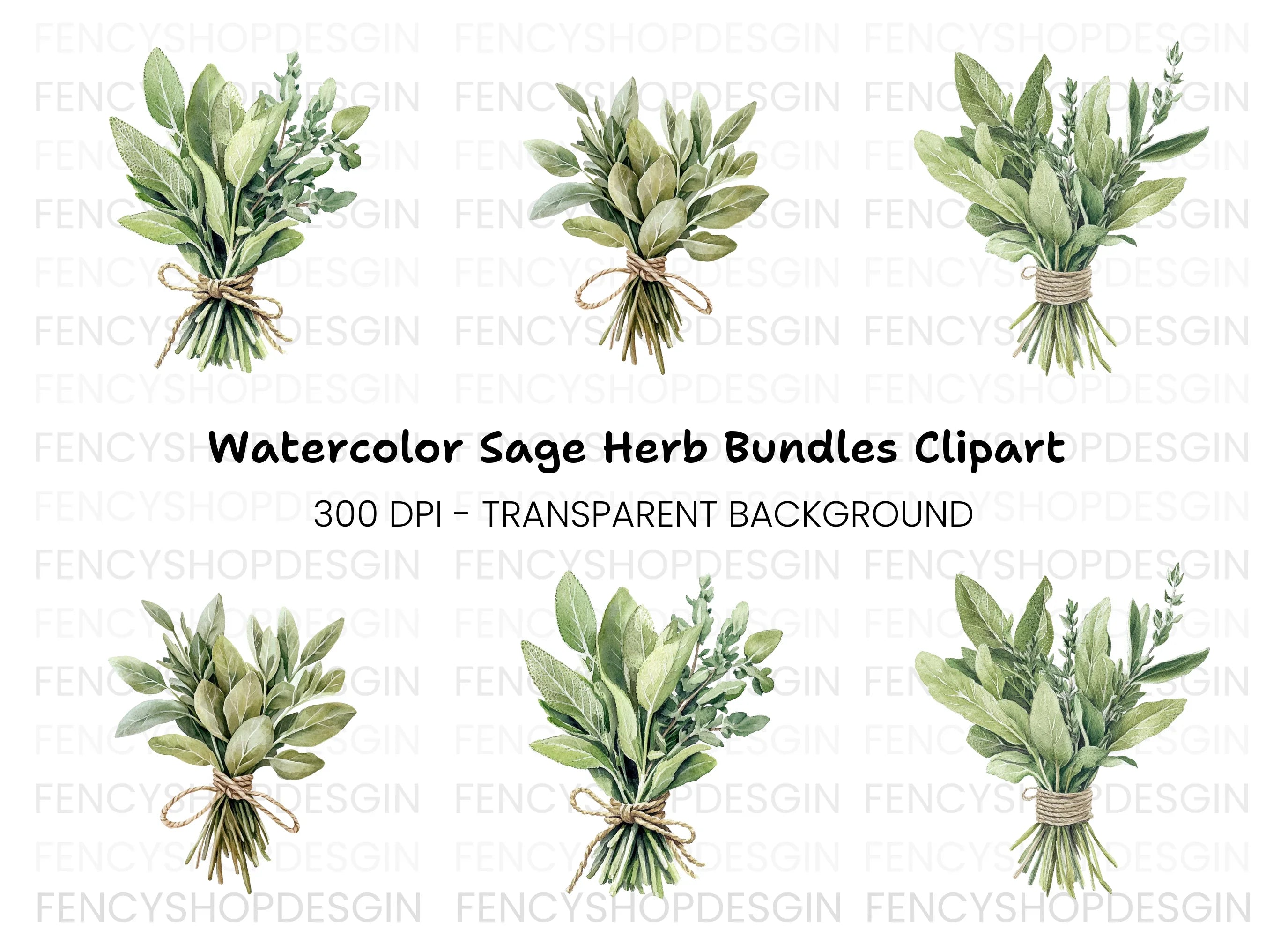 Fresh Herb Bouquets Clipart Bundle