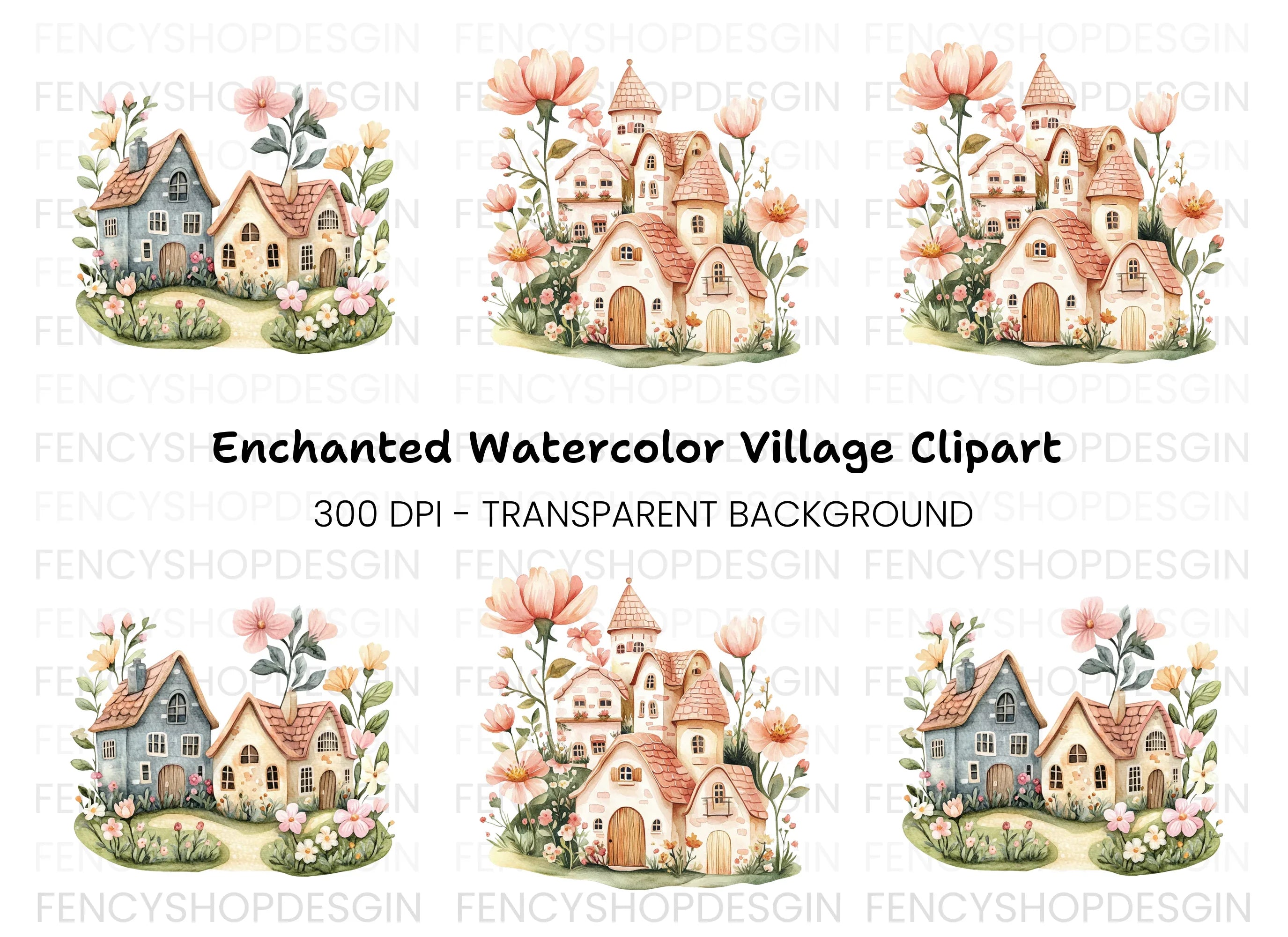 Enchanted Floral Houses Clipart Bundle