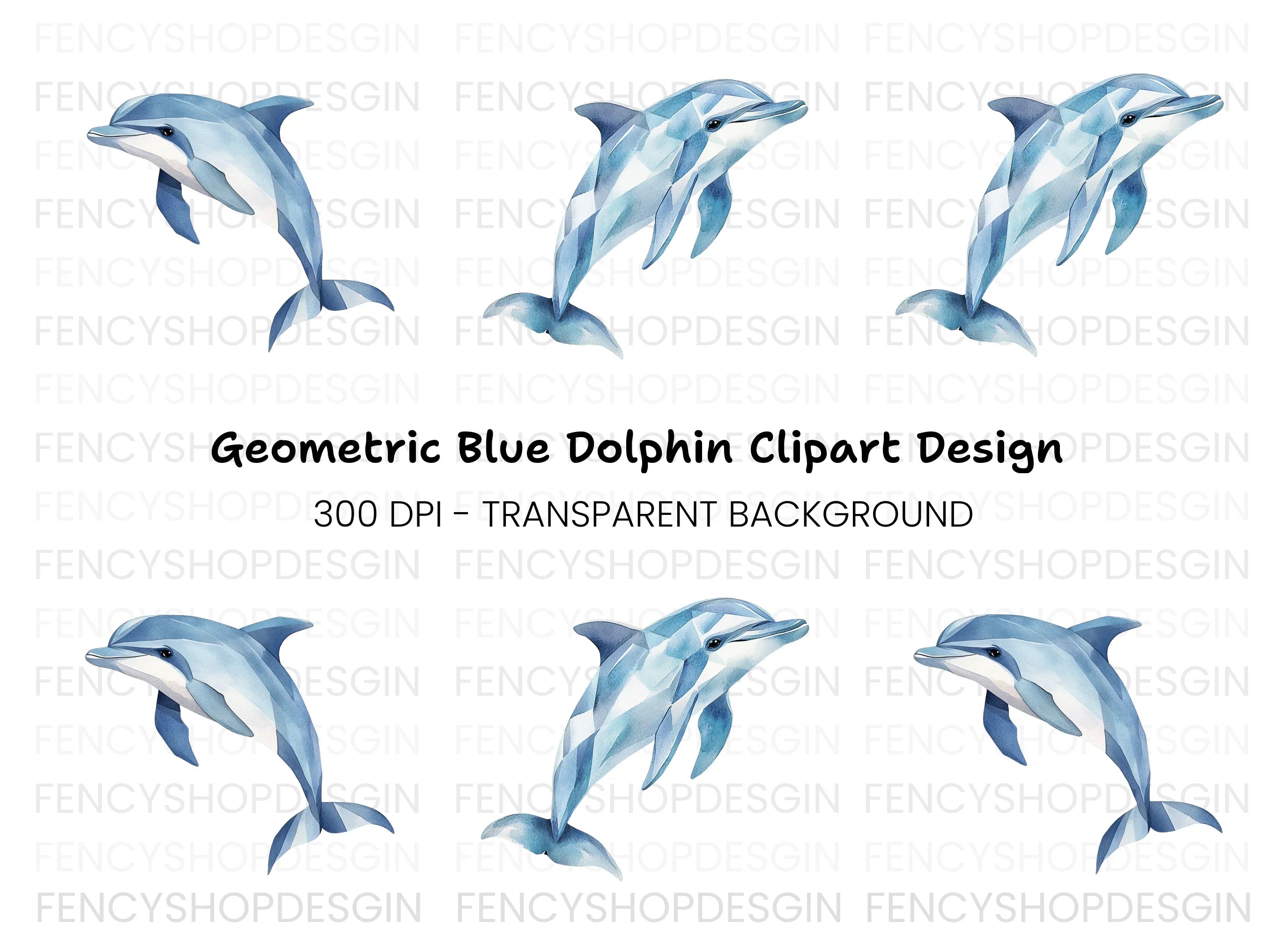 Blue Geometric Dolphin Clipart Bundle