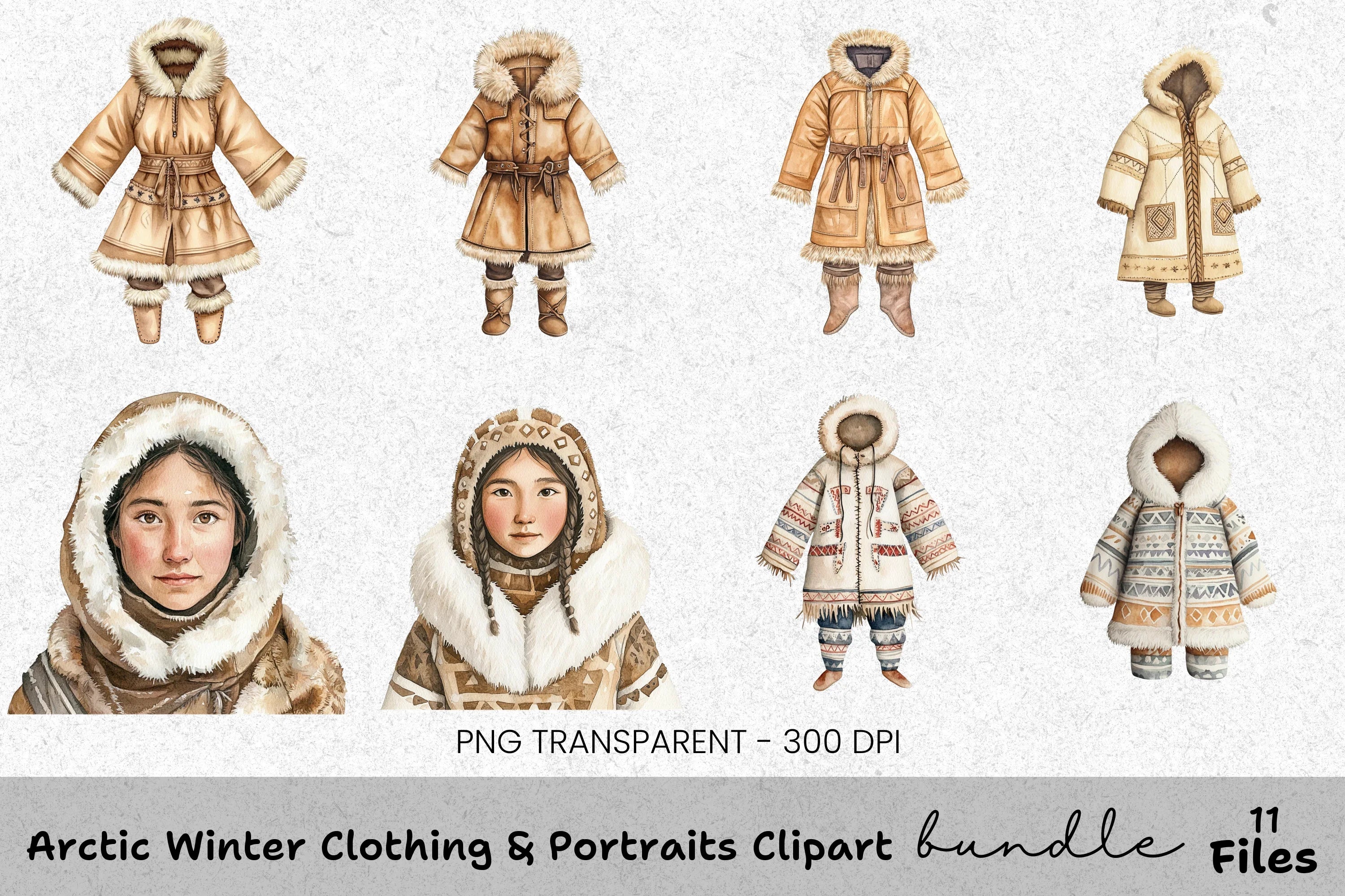 Arctic Winter Clothing Portraits Clipart Bundle