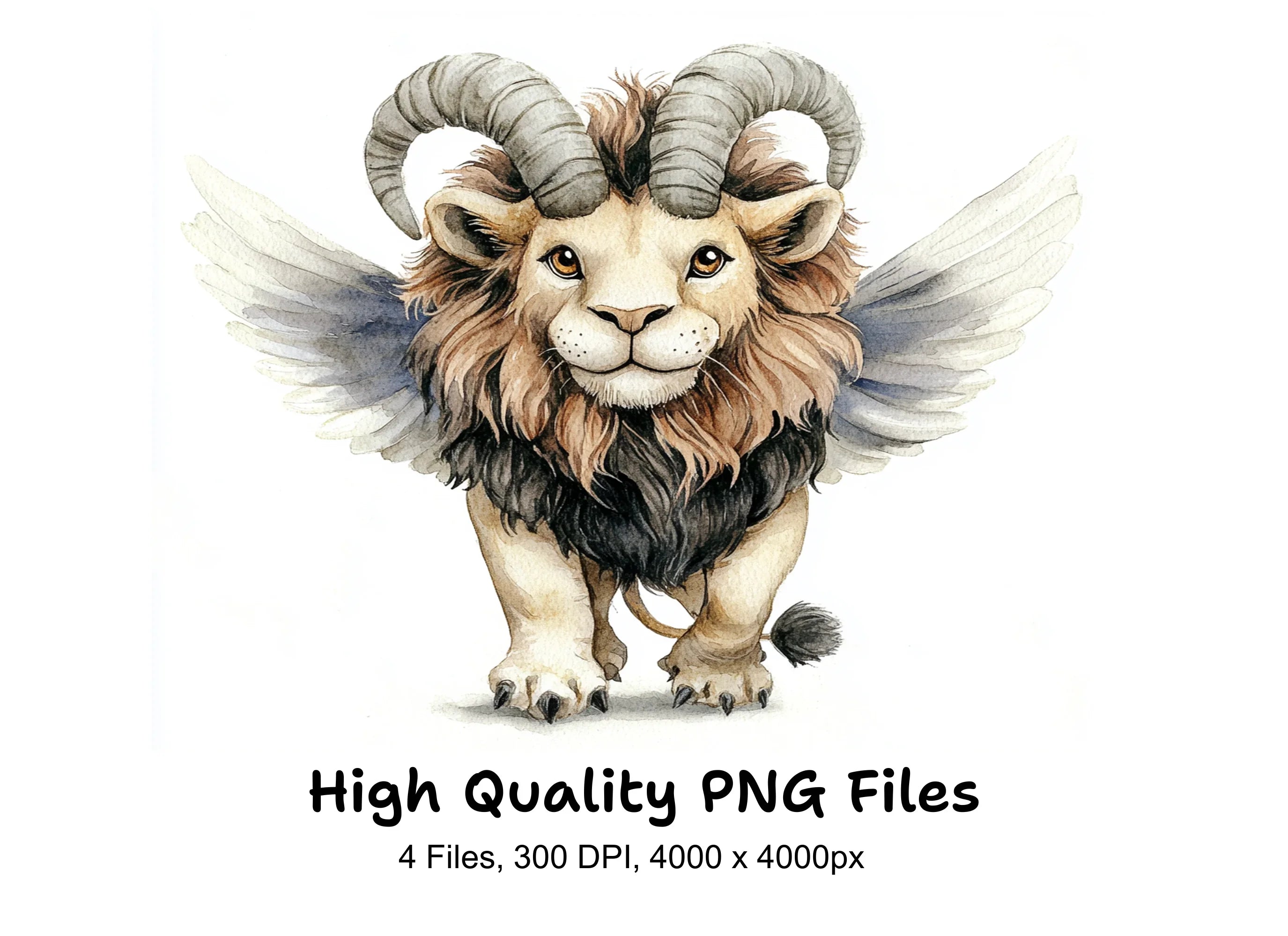 Fantasy Lion with Horns and Wings Clipart Bundle