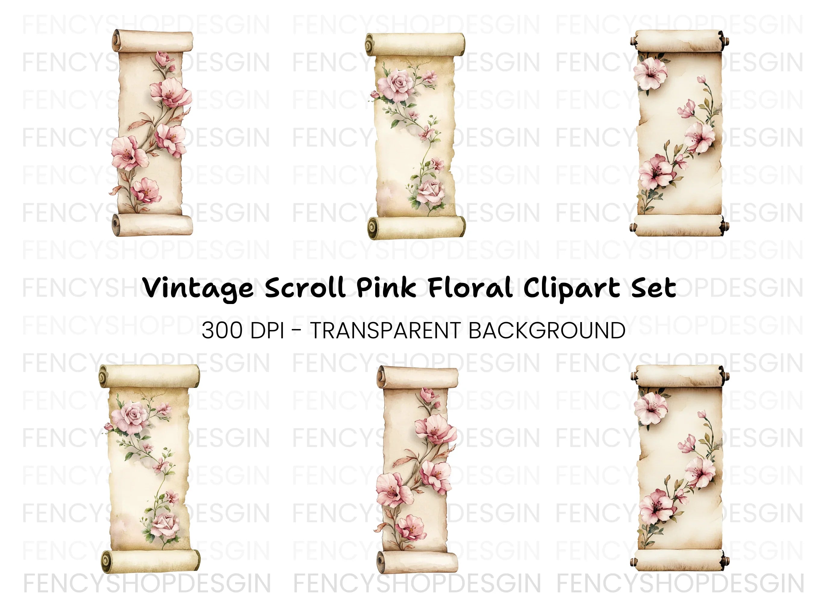 Vintage Floral Scroll Clipart Bundle