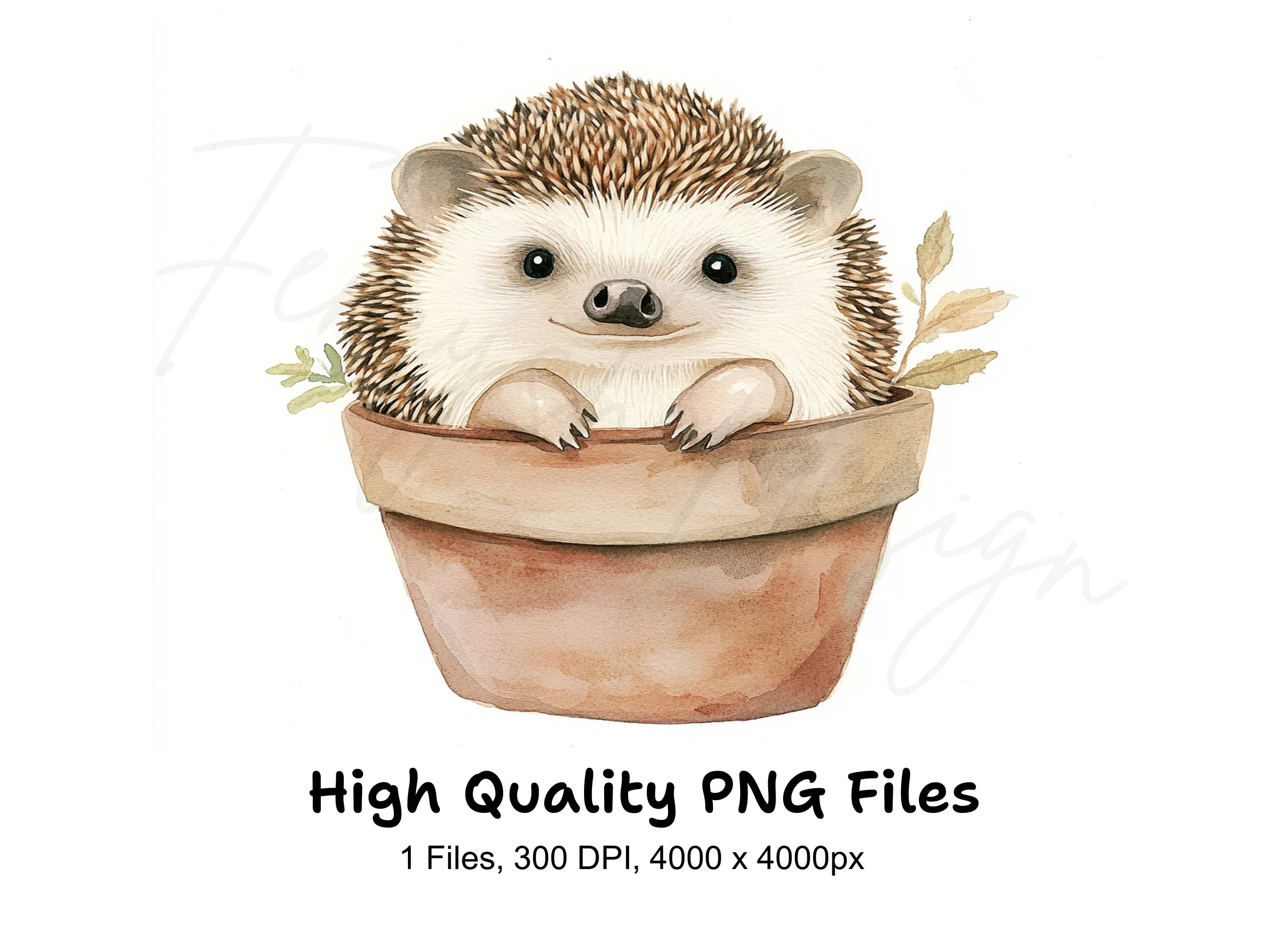 Charming Hedgehog in Terracotta Pot Clipart Bundle