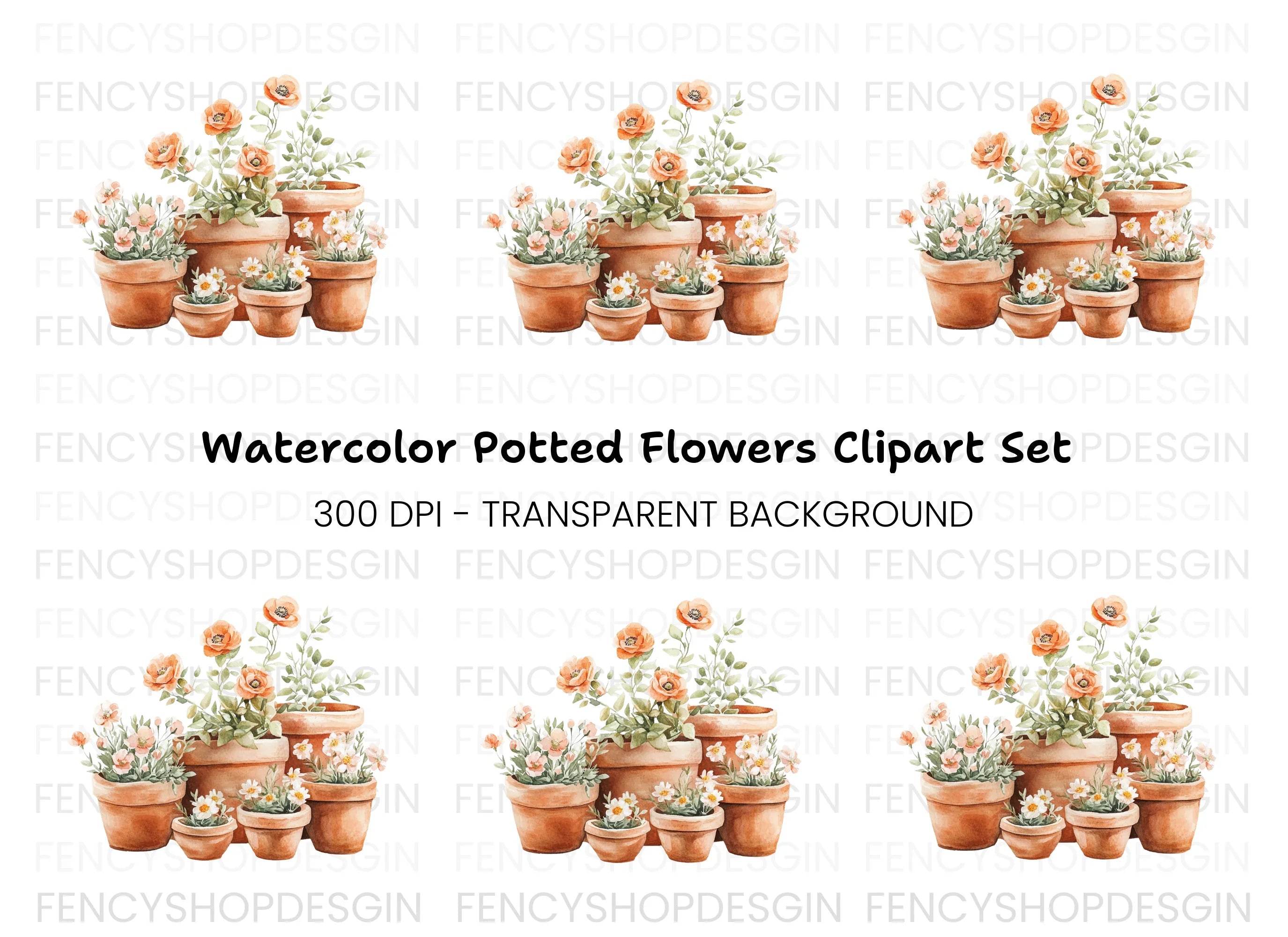 Potted Flowers Clipart Bundle