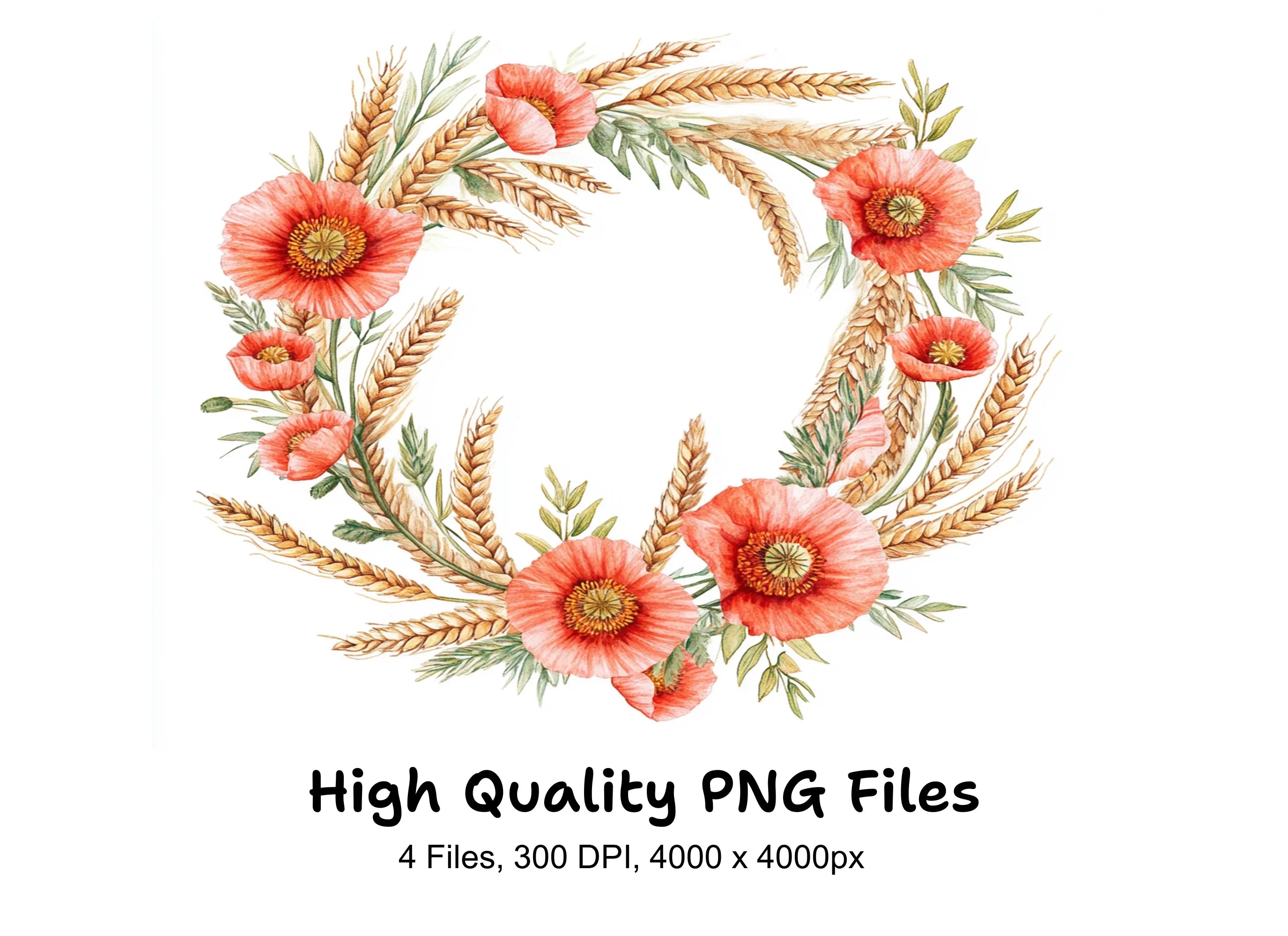 Poppy and Wheat Field Wreaths Clipart Bundle